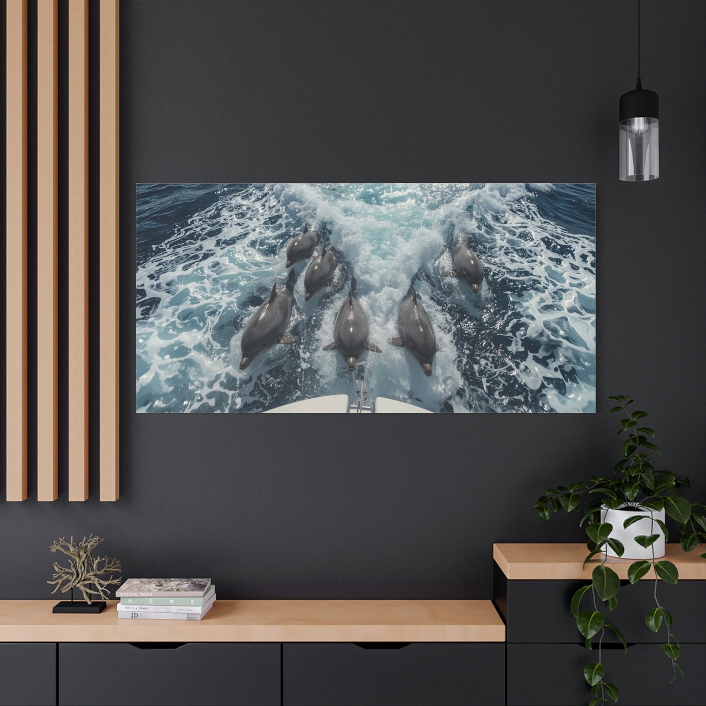 Dolphin Pod Canvas Wall Art, Ocean Wildlife Print Picture - Blue Sea Foam Art Print, Coastal Style, Living Room Wall Decor, Bedroom Home Decoration, Vacation Rental Accent - Bedroom Home Decoration