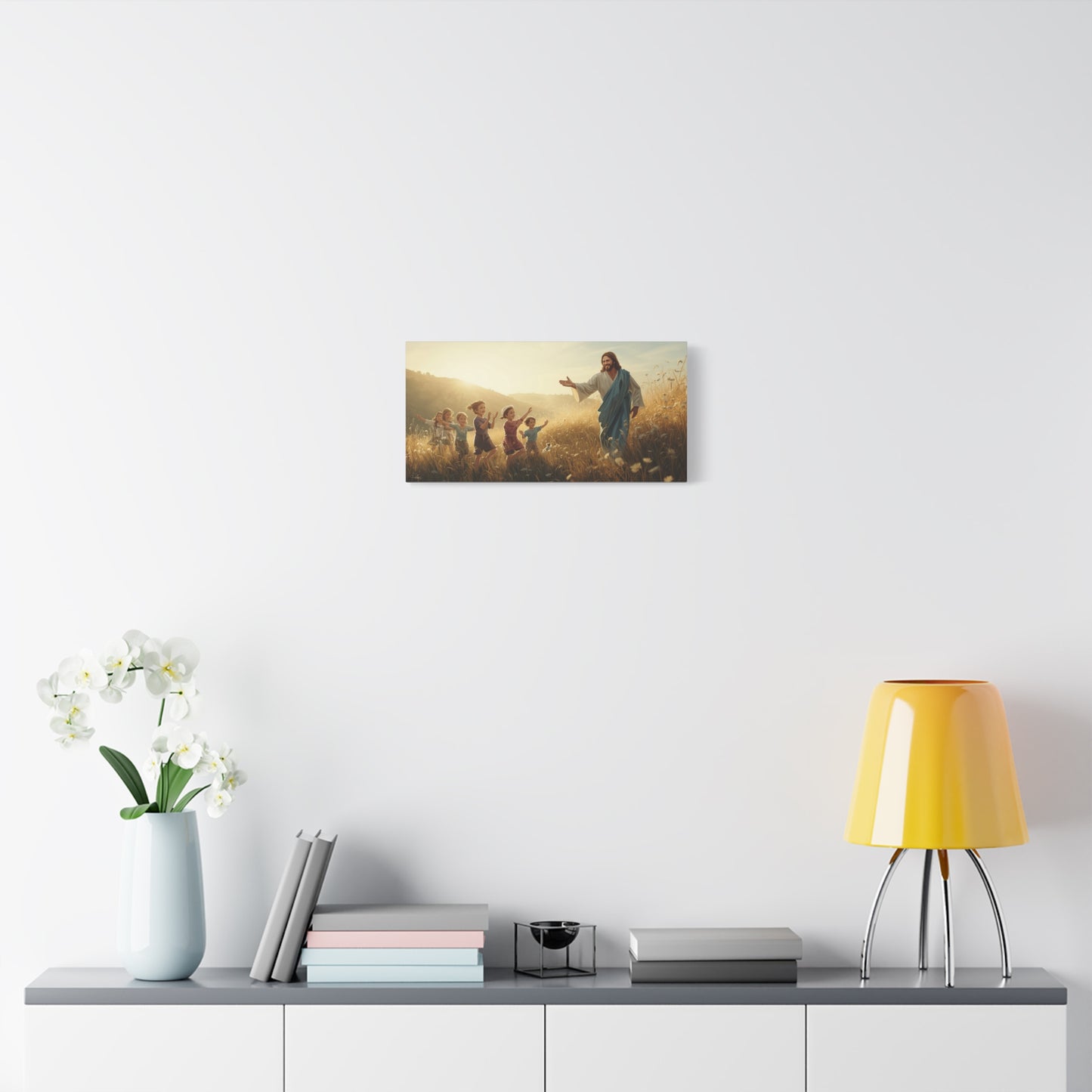 Jesus Christ With Children Canvas Wall Art - Golden Meadow Christian Print - Matte Cotton Ready to Hang - Traditional Religious Decor for Living Room, Bedroom, Nursery, Office - Living Room Wall Decor