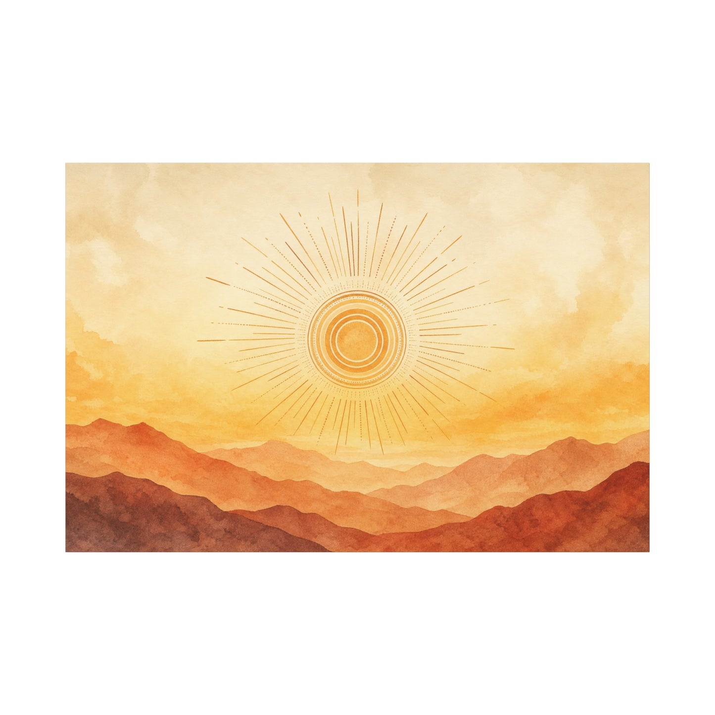 Sunburst Desert Mountain Canvas Wall Art - Golden Watercolor Landscape Print, Contemporary Southwest Style - Living Room Wall Decor, Bedroom Home Decoration, Meditation Space Accent - Ready to Hang