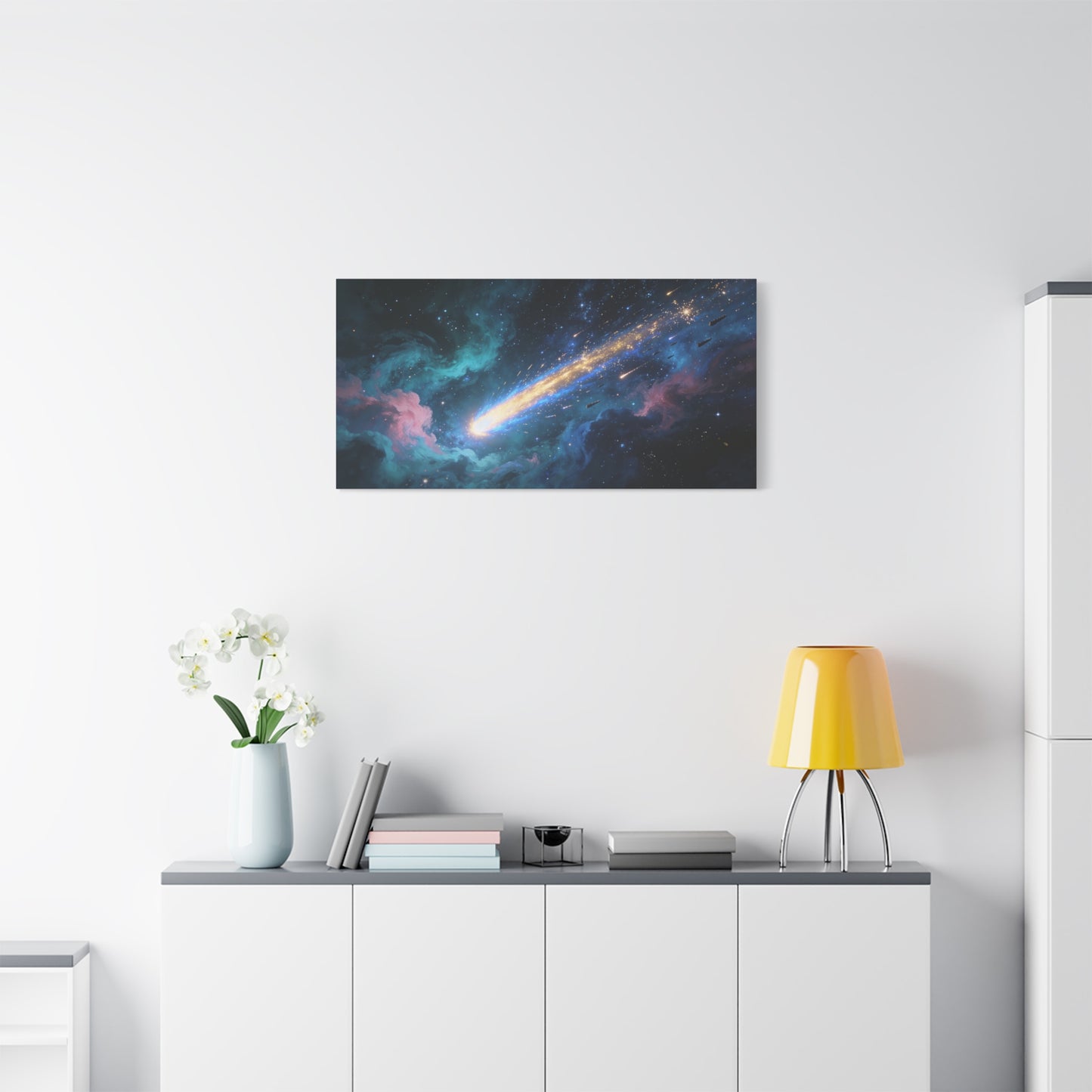 Comet Galaxy Canvas Wall Art - Cosmic Nebula Starfield, Abstract Space Artwork - Matte Cotton Print, Contemporary Celestial Style - Living Room Wall Decor, Office Art - Bedroom Home Decoration