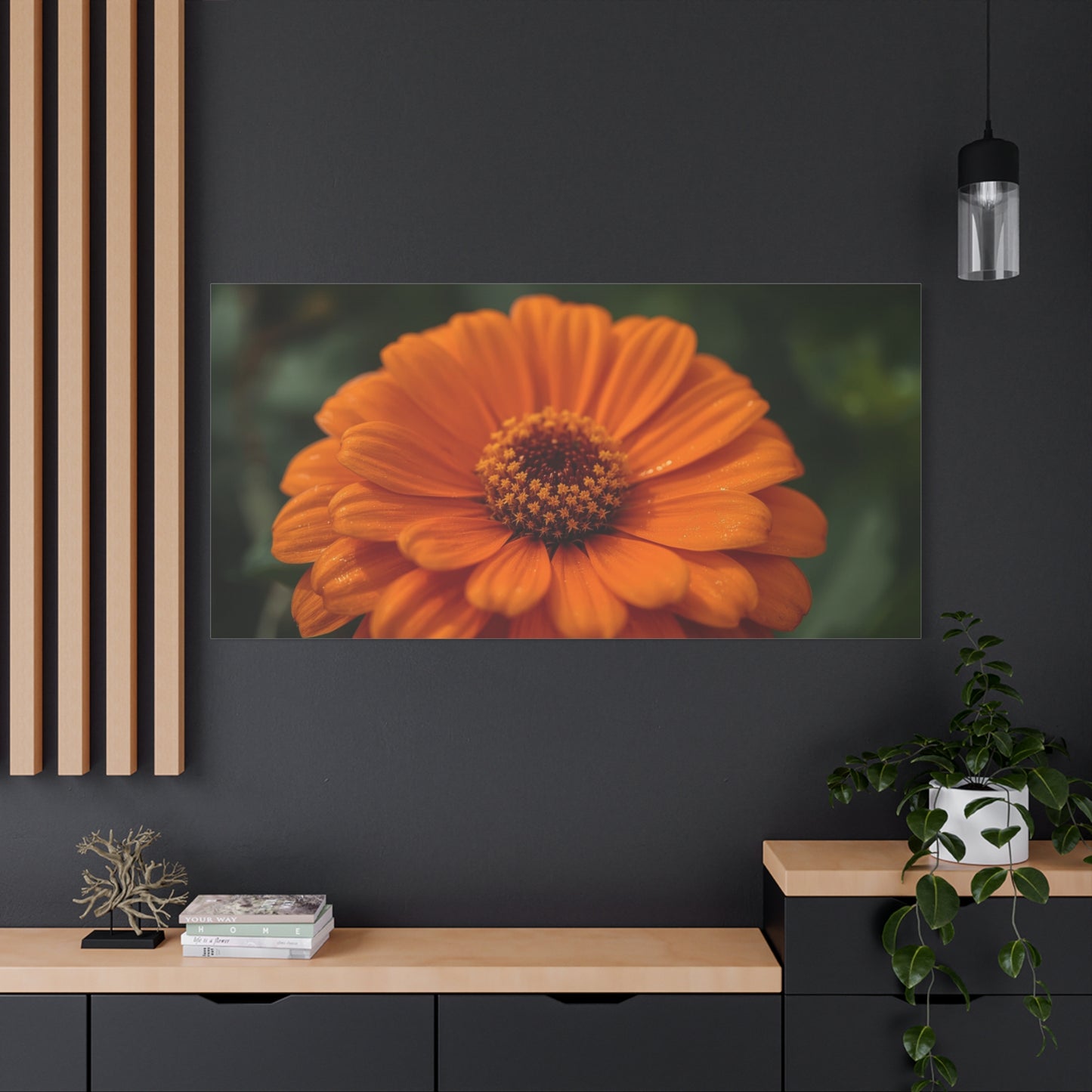 Orange Daisy Flower Canvas Wall Art - Botanical Macro Floral Art Print - Matte Cotton Canvas, Contemporary Nature Wall Decor - Bedroom Home Decoration, Living Room Accent - Ready to Hang