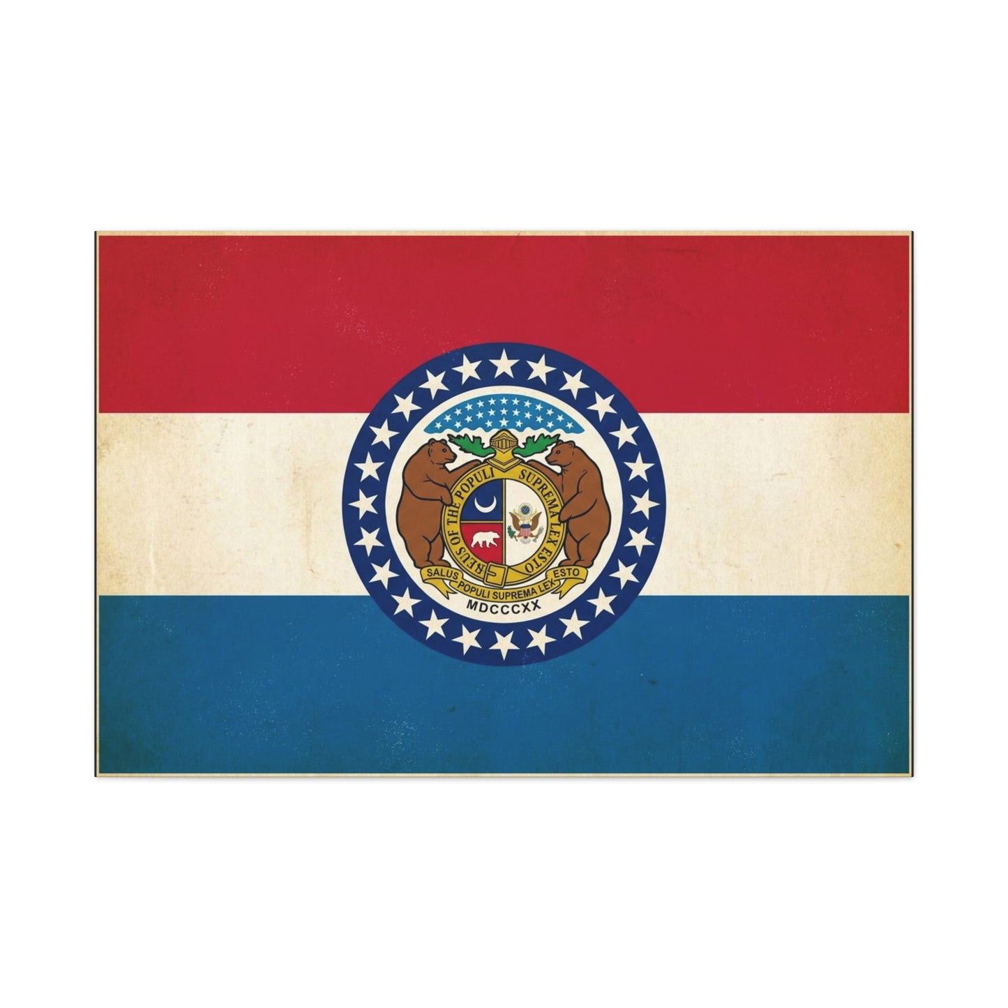 Missouri State Flag Canvas Wall Art - Vintage Red White Blue Bear Seal Print - Patriotic Americana Decor - Living Room Wall Decor, Office Art - Ready to Hang - Bedroom Home Decoration - Ready to Hang