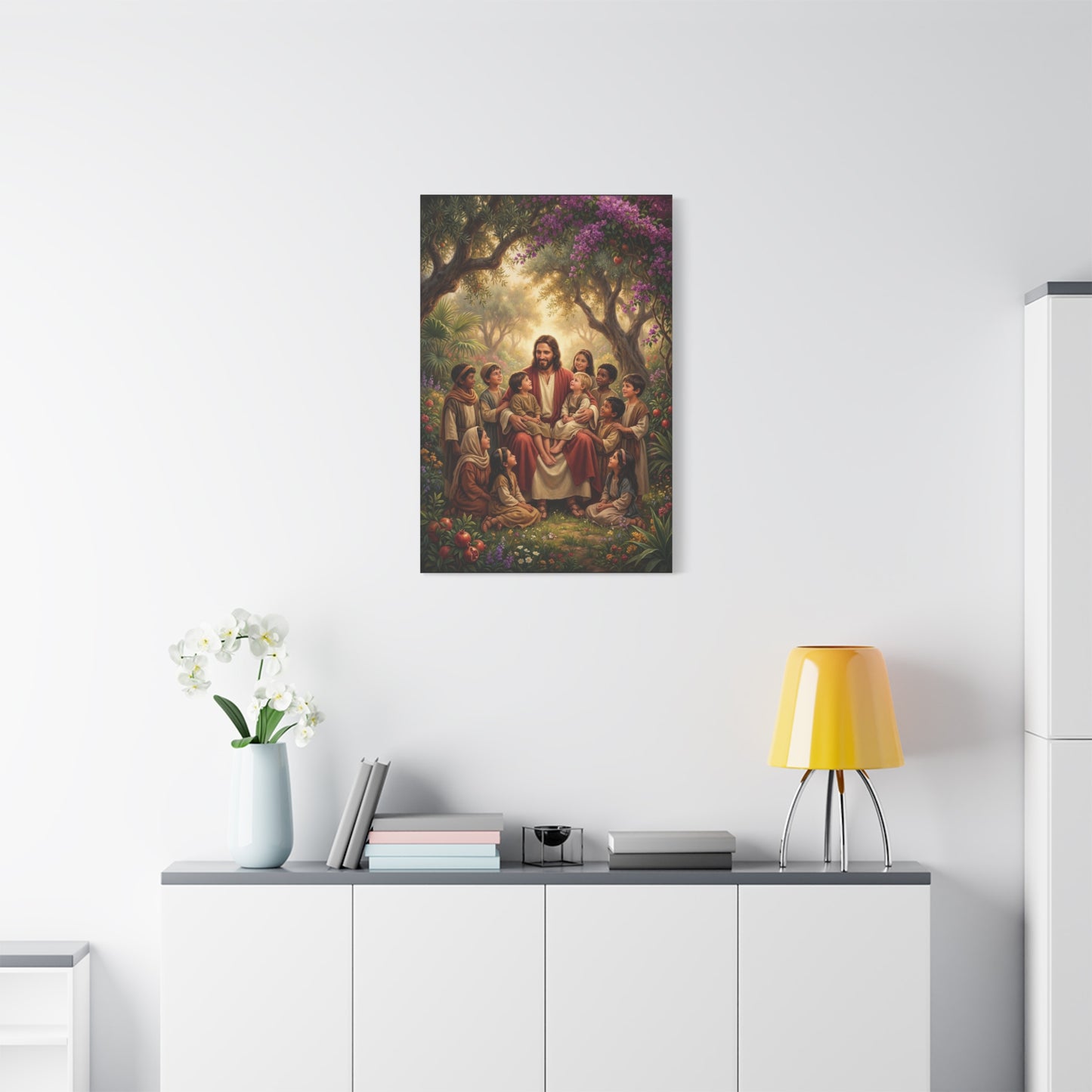 Jesus Christ With Children Canvas Wall Art - Garden Blessing Religious Print, Traditional Matte Canvas, Living Room Wall Decor, Bedroom Home Decoration - Ready to Hang - Bedroom Home Decoration