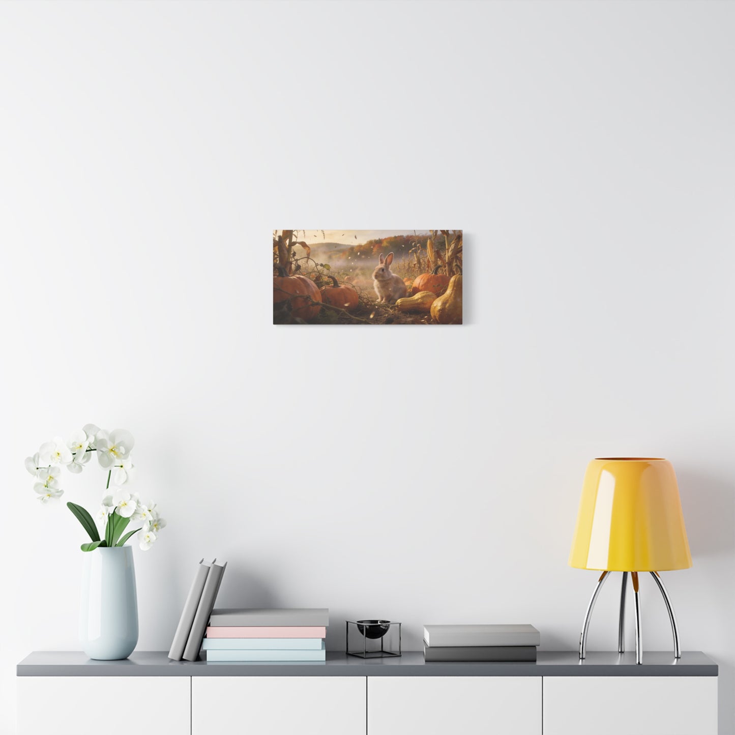 Autumn Bunny Canvas Wall Art - Rabbit In Pumpkin Patch, Golden Harvest Farm Scene - Rustic Matte Canvas Print - Bedroom Wall Decor, Living Room Home Decoration, Nursery Accent - Modern Farmhouse Style