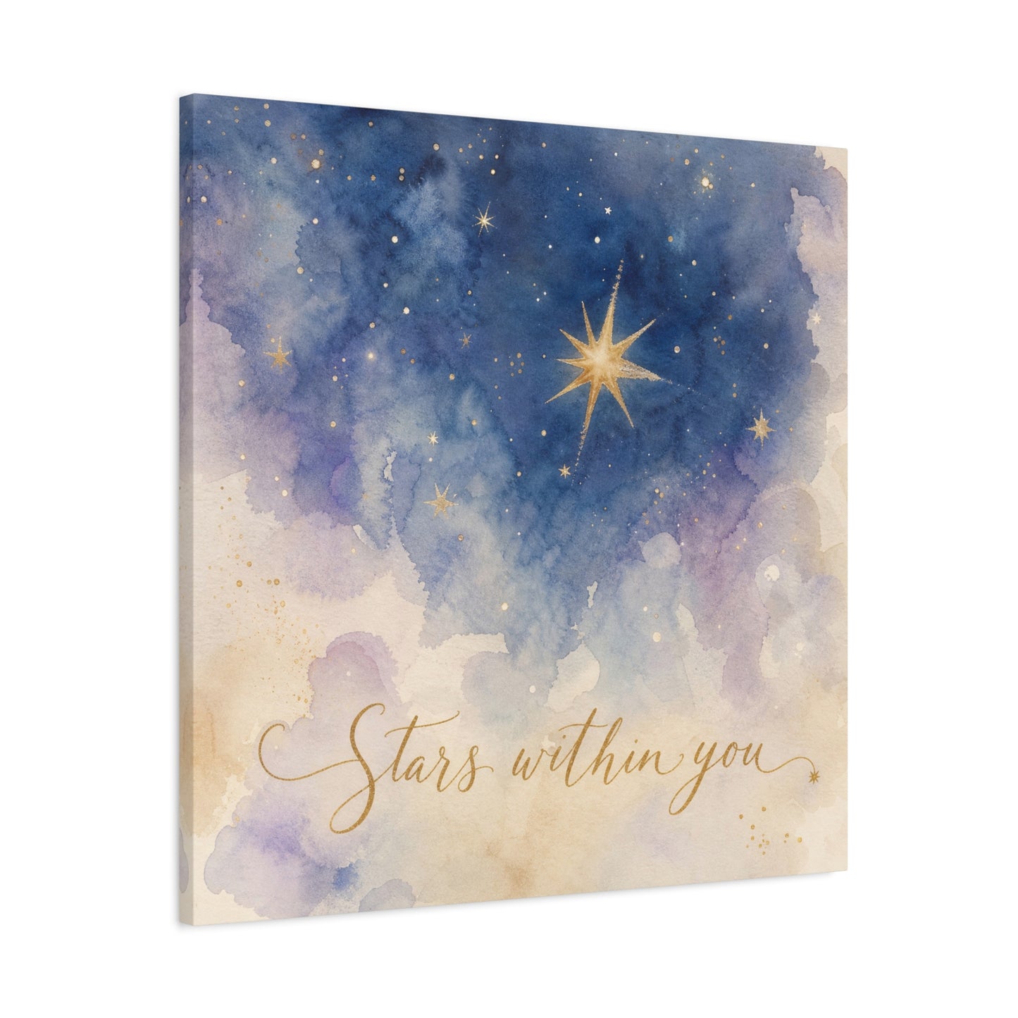 "Stars Within You" Celestial Canvas Wall Art - Watercolor Night Sky Quote Print - Gold Star Galaxy Decor - Inspirational Bedroom Wall Decor, Nursery Home Decoration, Bohemian Office Art