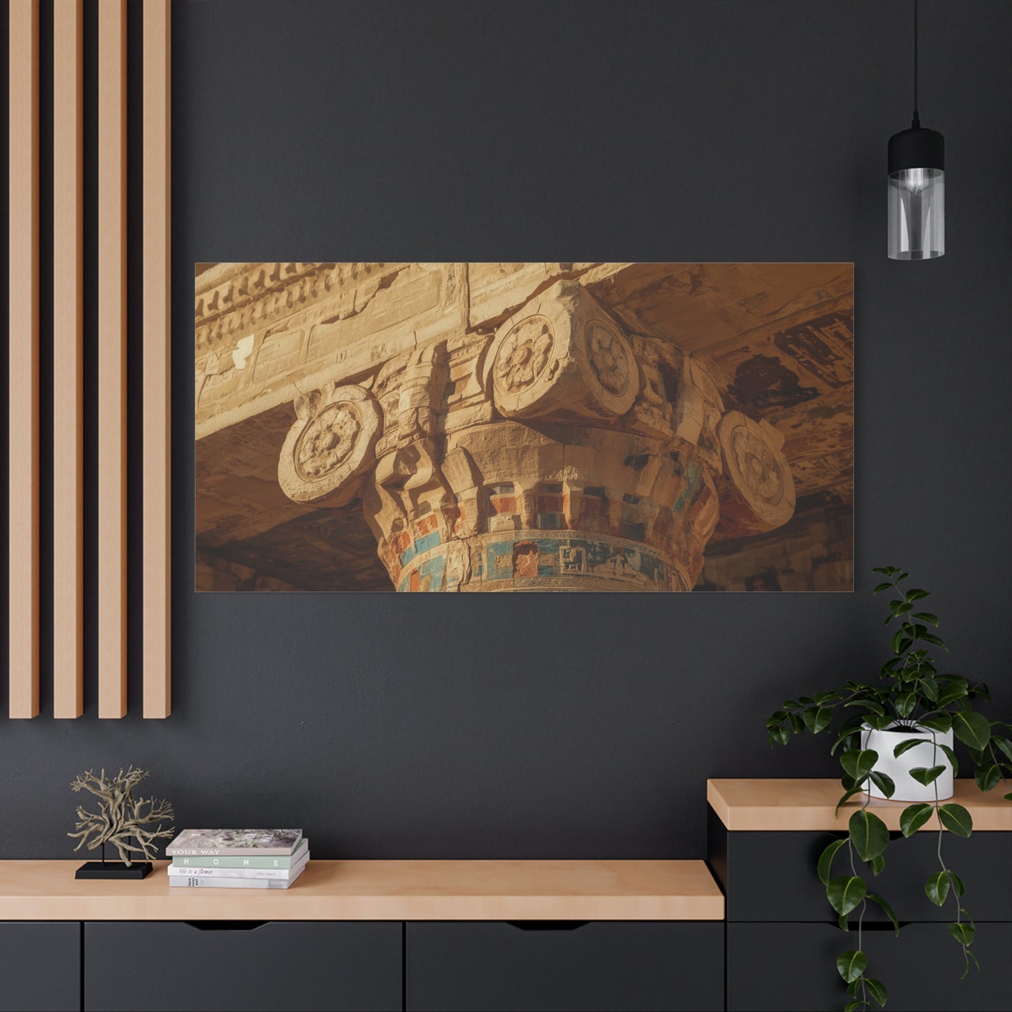 Ancient Egyptian Temple Column Canvas Wall Art - Architectural Art Print, Sandstone Carved Capital, Warm Desert Tones, Traditional Style - Living Room Wall Decor - Bedroom Home Decoration