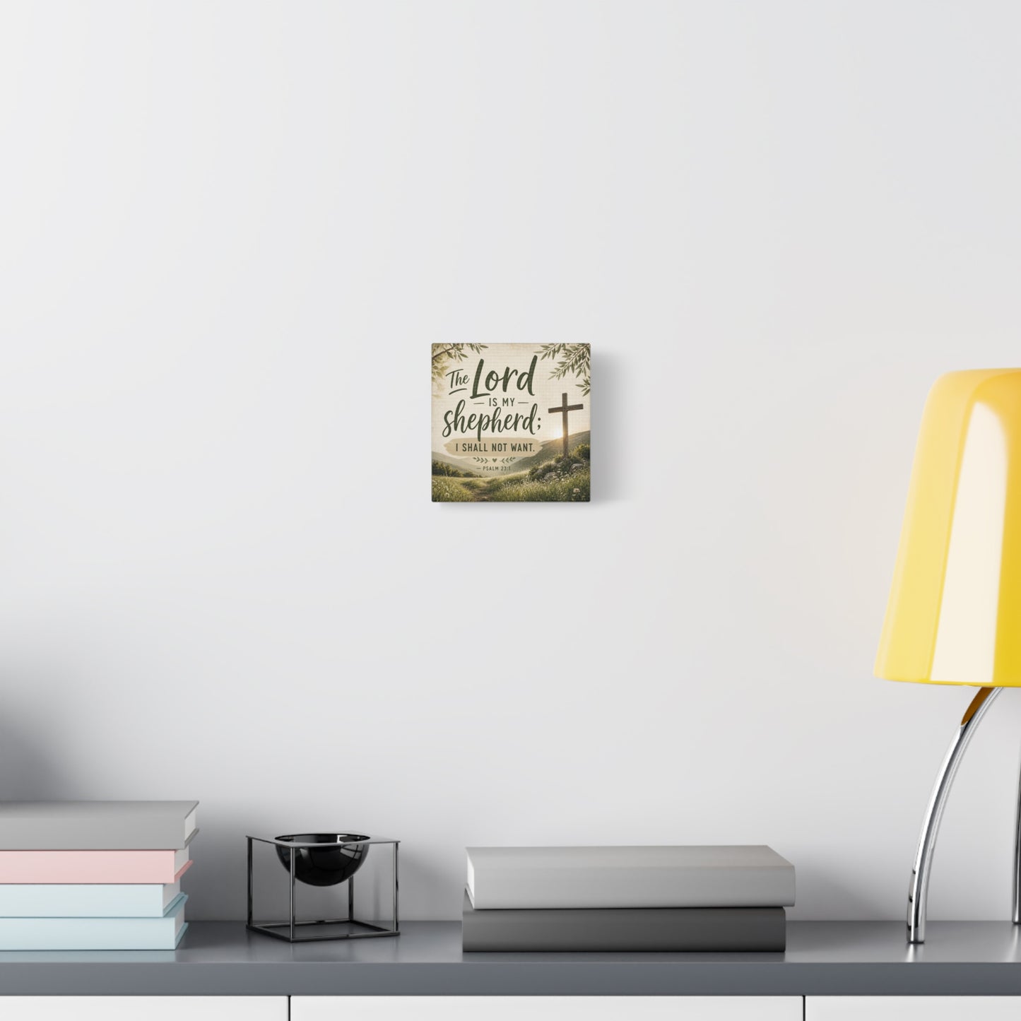 "The Lord Is My Shepherd, I Shall Not Want. - Psalm 23:1" Christian Canvas Wall Art - Rustic Cross Meadow Landscape, Farmhouse Scripture Decor, Bedroom Living Room Wall Hanging - Ready to Hang