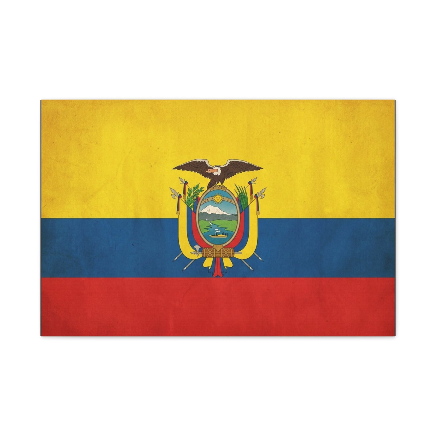 Ecuador Flag Canvas Wall Art - Vintage National Banner Print, Yellow Blue Red Tricolor With Coat Of Arms - Traditional Patriotic Decor - Living Room Home Decoration, Office Accent - Office Wall Art