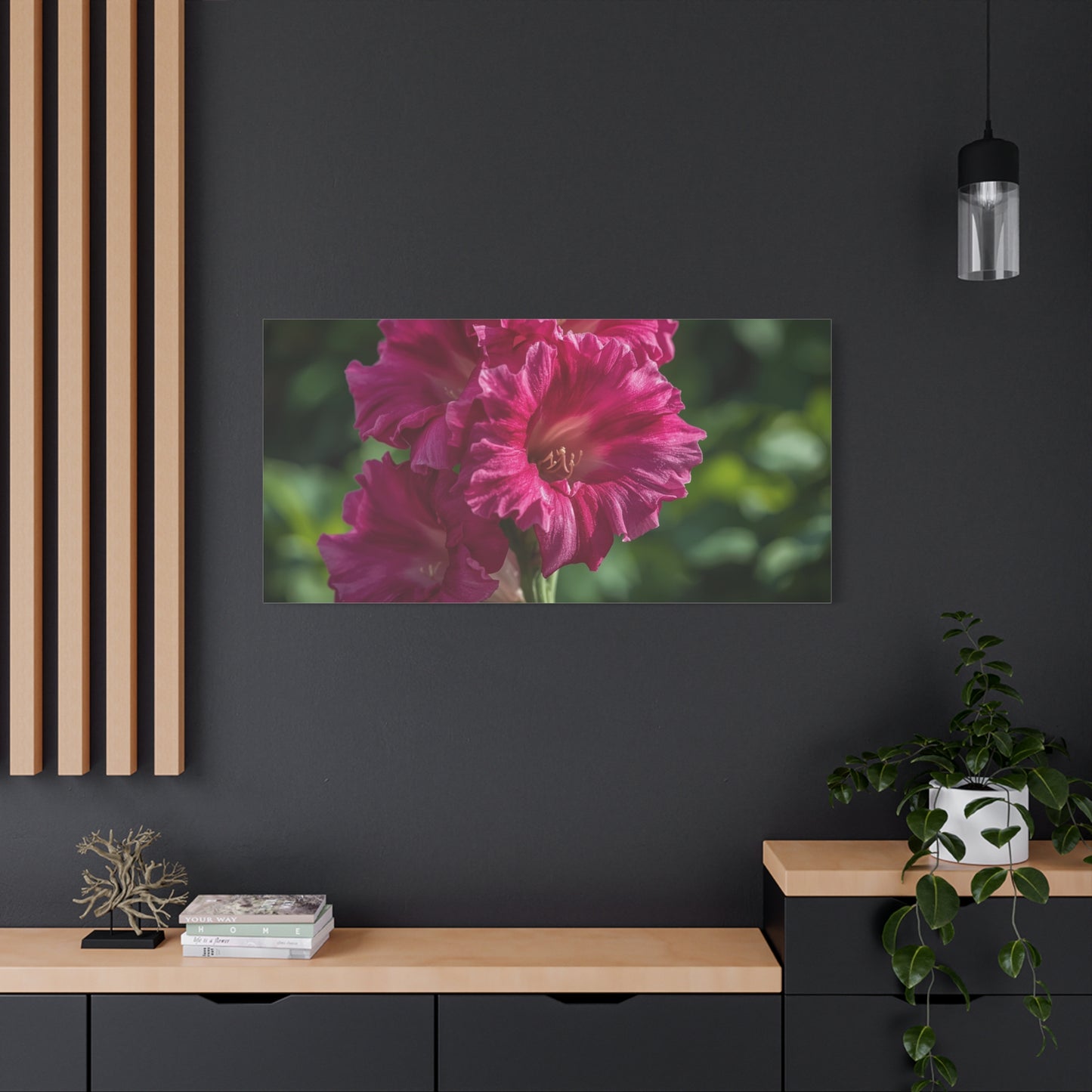 Magenta Gladiolus Flower Canvas Wall Art - Floral Botanical Close Up Art Print - Soft Light, Matte Cotton Canvas - Contemporary Bedroom Decor, Living Room Wall Decor, Office Accent - Ready to Hang