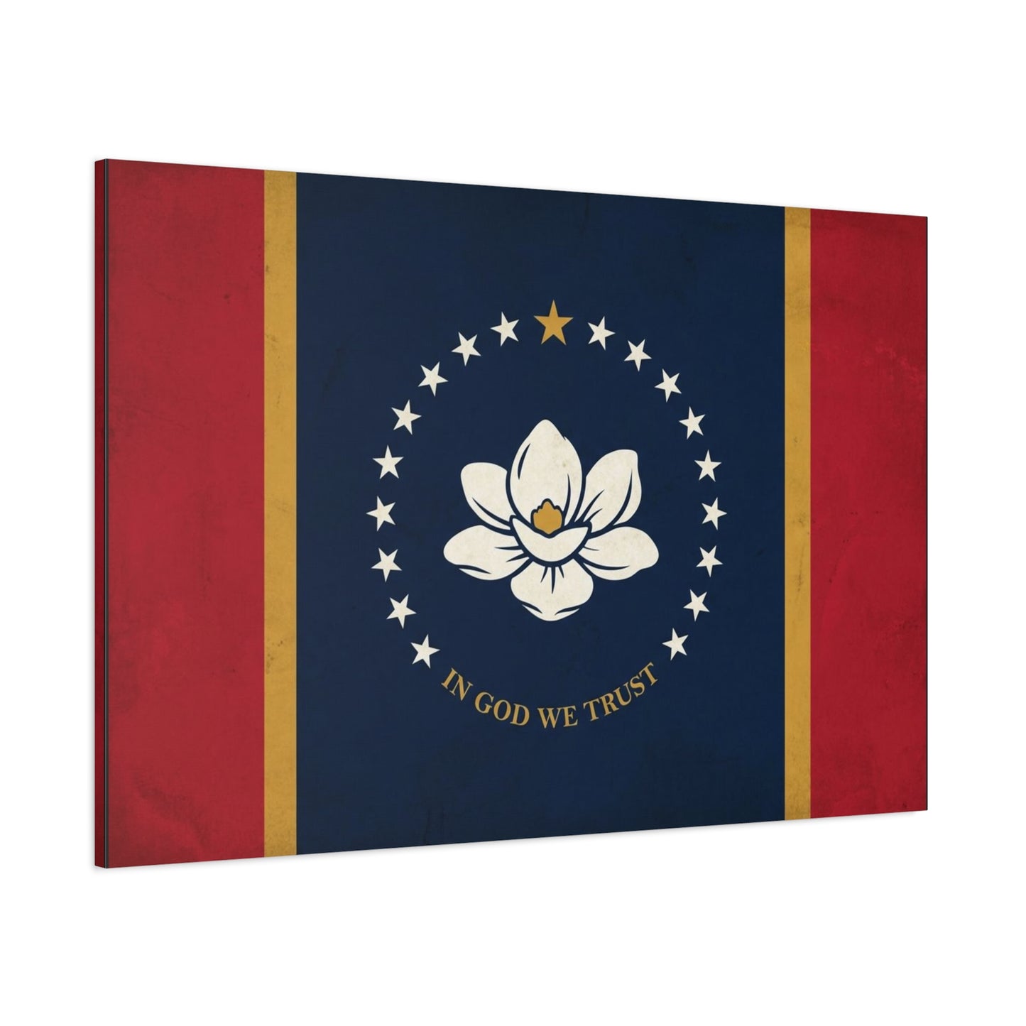 "In God We Trust" Mississippi State Flag Canvas Wall Art - Magnolia Emblem, Vintage Patriotic Decor - Rustic Americana Style - Living Room Wall Decor - Ready to Hang - Bedroom Home Decoration
