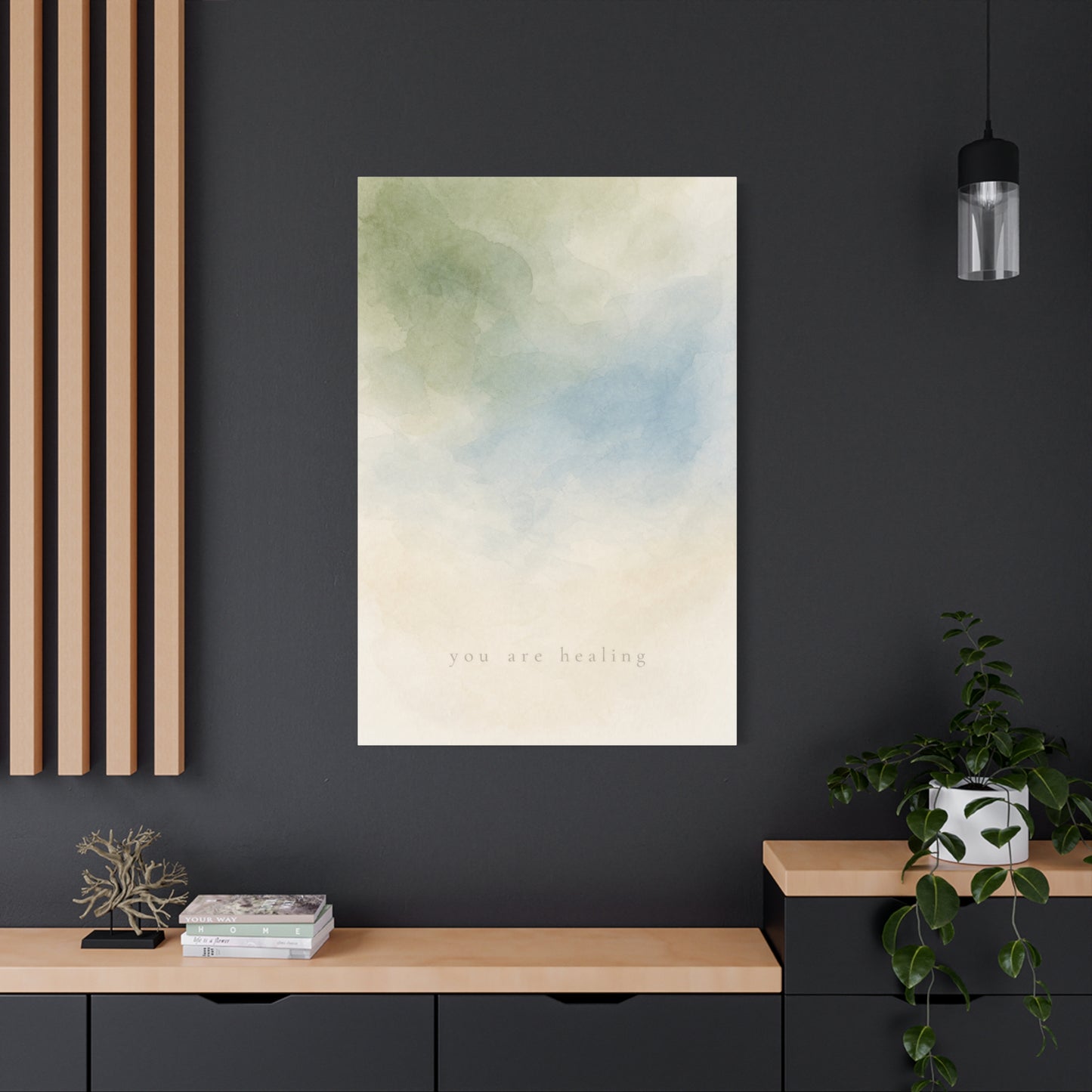 "You Are calming" Abstract Canvas Wall Art - Soft Blue Green Watercolor Quote Print - Minimalist Calm Style - Bedroom Wall Decor, Meditation Space, Living Room Home Decoration - Modern Farmhouse Style