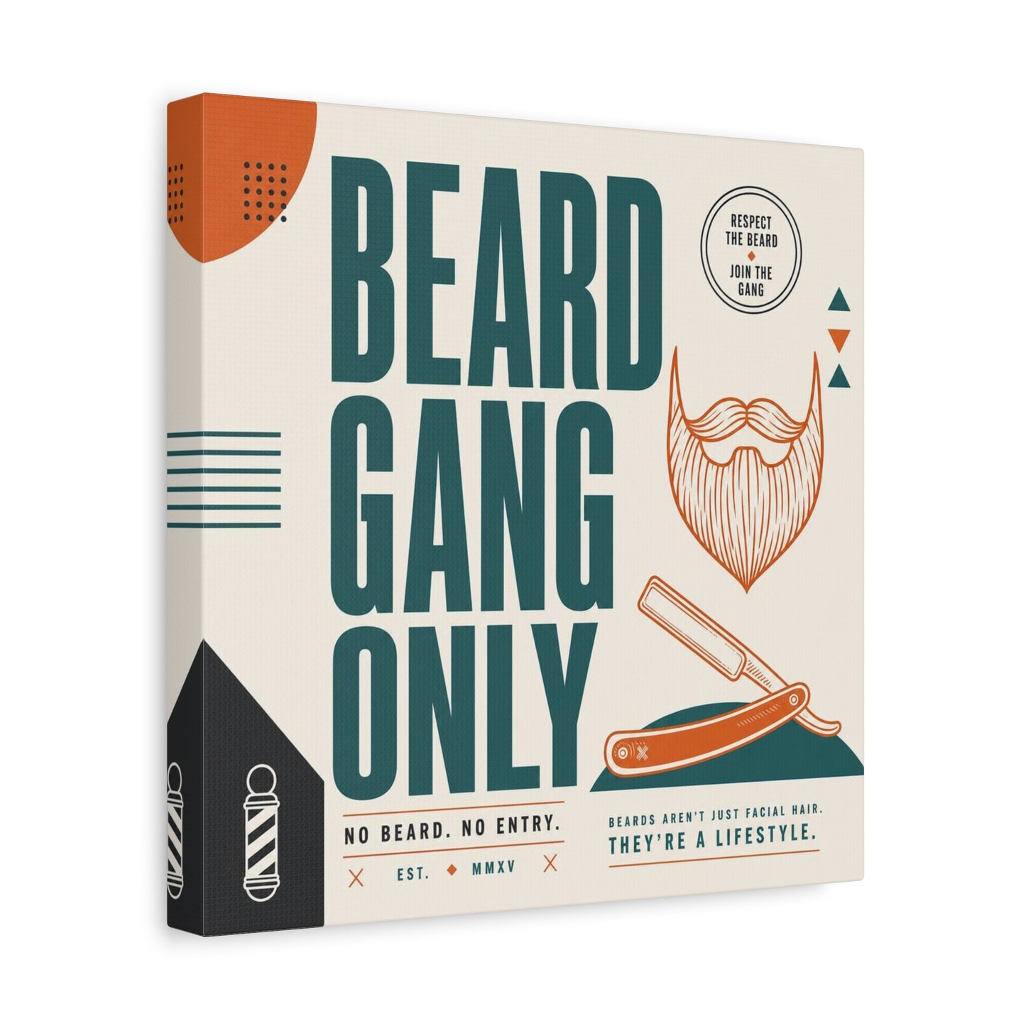 "Beard Gang Only" Typography Canvas Wall Art - Barber Beard Quote Print, Vintage Modern Style - Barbershop Wall Decor, Workspace Accent, Retro Illustration Canvas - Reception Area Decor