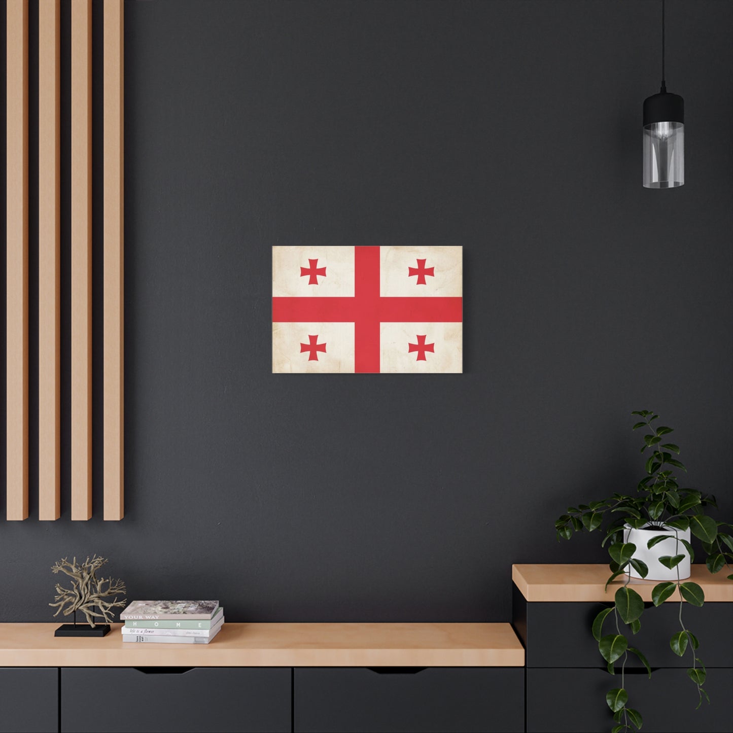Georgia Flag Canvas Wall Art - Vintage Georgian Cross Flag Print, Patriotic Heritage Decor - Matte Cotton Artwork - Living Room Wall Decor, Office Accent - Bedroom Home Decoration - Ready to Hang