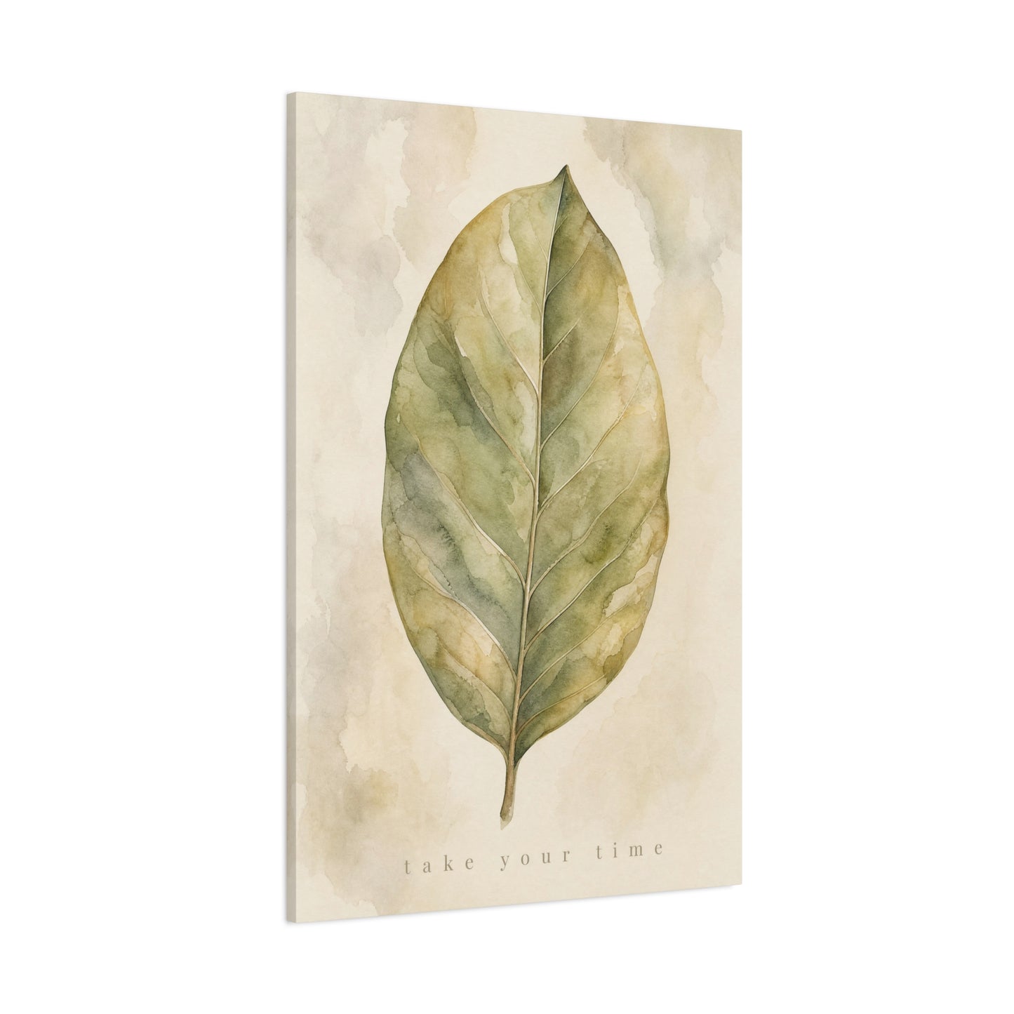"Take Your Time" Botanical Leaf Canvas Wall Art - Watercolor Sage Green Nature Print - Minimalist Contemporary Decor - Bedroom Living Room Wall Decor - Calming Home Decoration - Modern Farmhouse Style