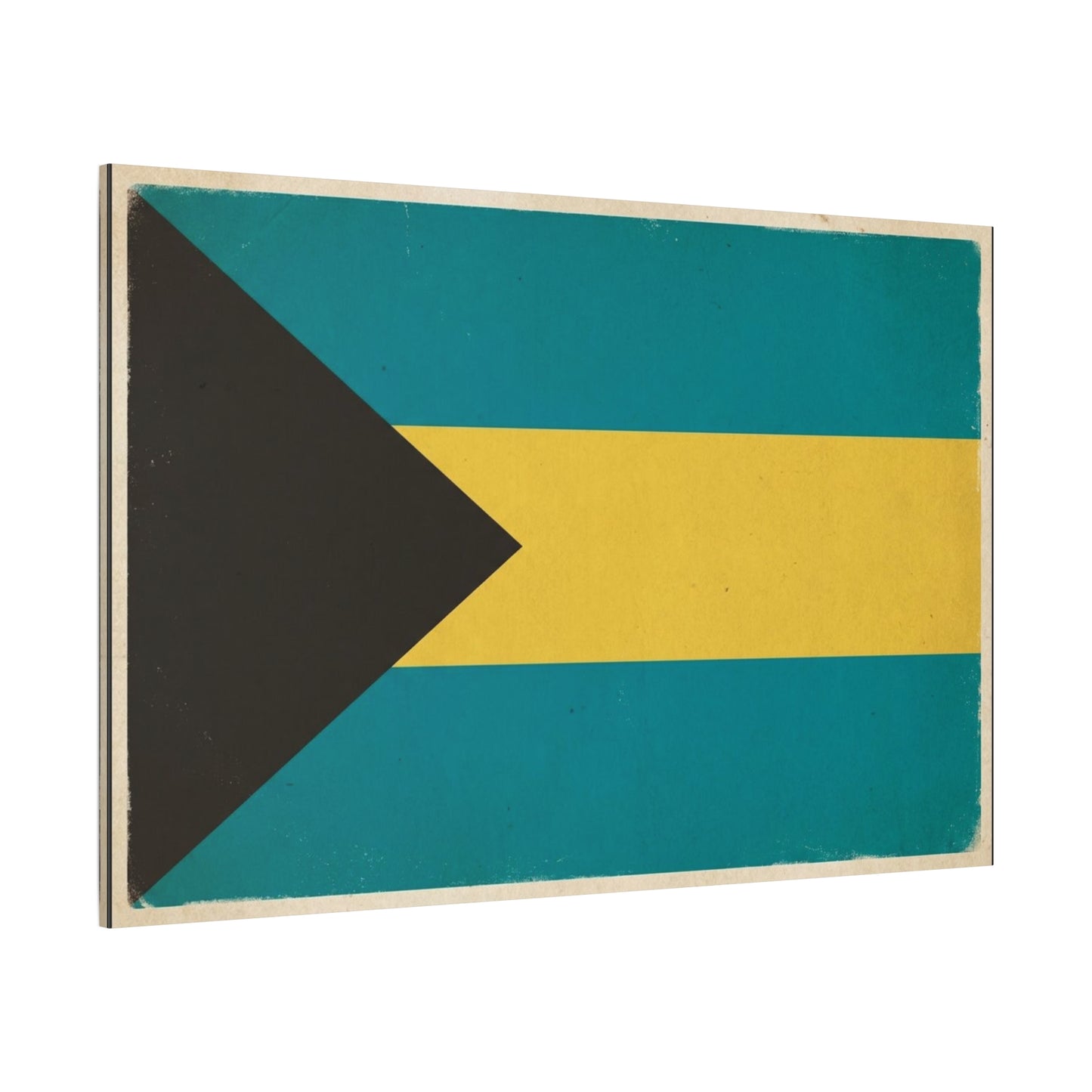 Bahamas Flag Canvas Wall Art - Vintage Caribbean National Flag Print, Blue Yellow Black Geometric Design - Coastal Decor - Living Room Home Decoration - Living Room Wall Decor - Modern Farmhouse Style