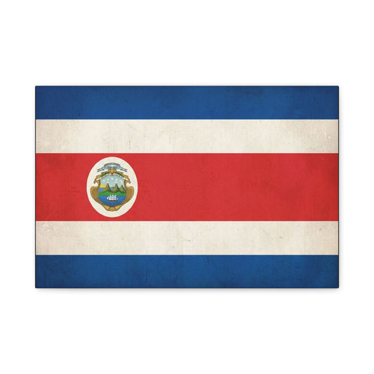 Costa Rica Flag Canvas Wall Art - Vintage National Banner With Coat Of Arms - Patriotic Red White Blue Print - Cultural Heritage Decor For Living Room, Office, Dorm Wall Display - Ready to Hang