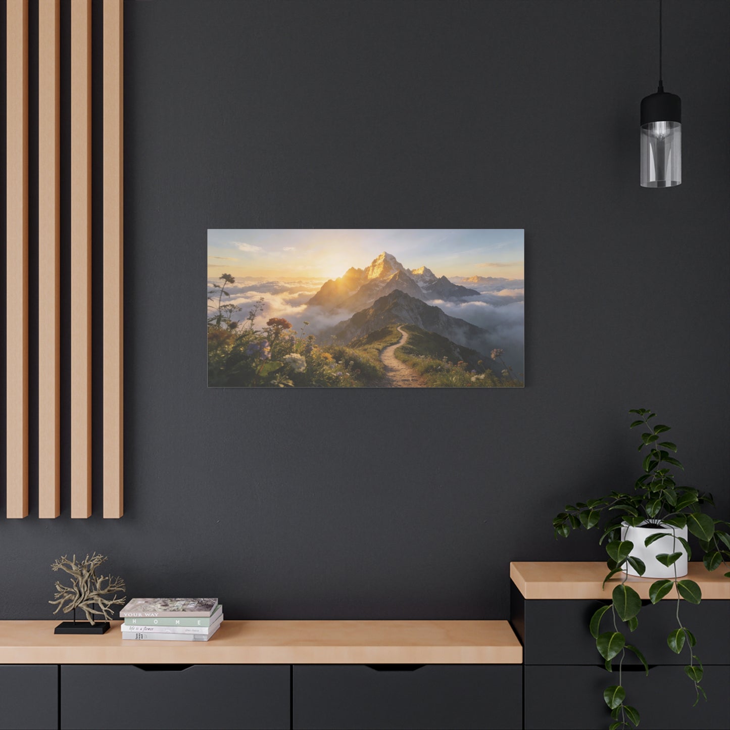 Mountain Sunrise Canvas Wall Art - Alpine Path, Wildflower Meadow, Golden Peak Landscape Print - Matte Scenic Nature Decor - Living Room Wall Decor, Bedroom Home Decoration - Bedroom Home Decoration