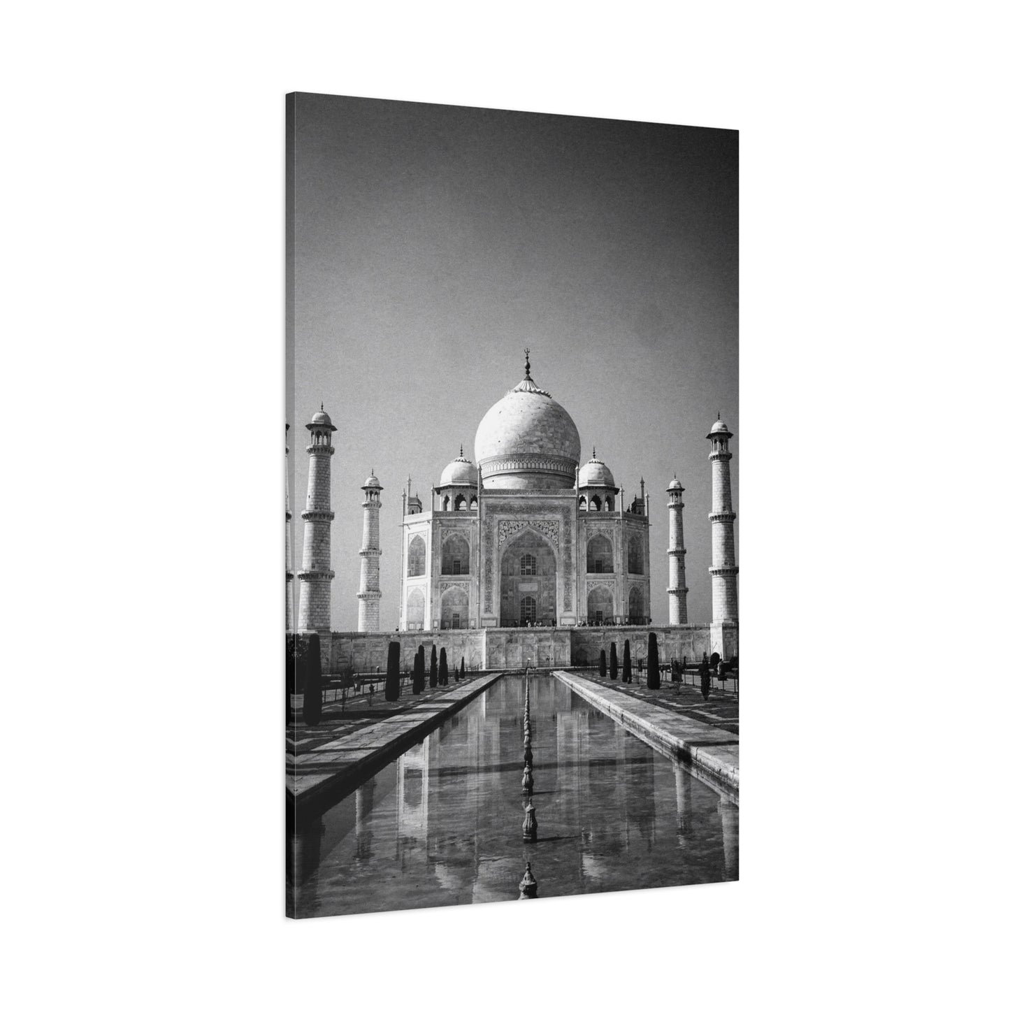 Taj Mahal Canvas Wall Art - Black And White Architectural Art Print - Monochrome Travel Landmark Decor - Contemporary Style - Living Room Wall Decor, Office Art - Bedroom Home Decoration