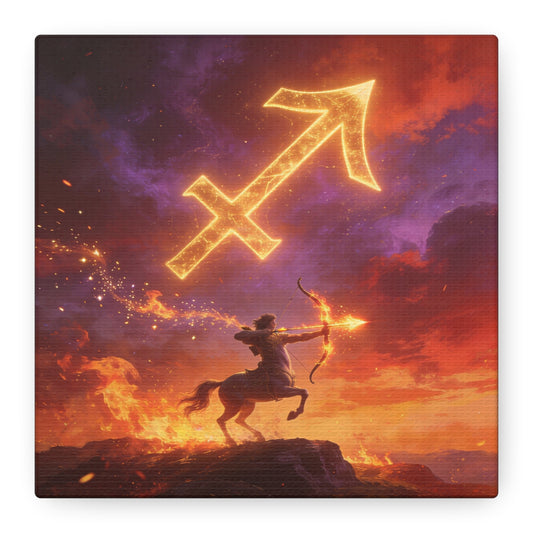 Sagittarius Zodiac Canvas Wall Art - Fiery Centaur Archer Astrology Print, Glowing Constellation Symbol - Matte Canvas Decor - Fantasy Style For Bedroom, Office Wall Art - Bedroom Home Decoration