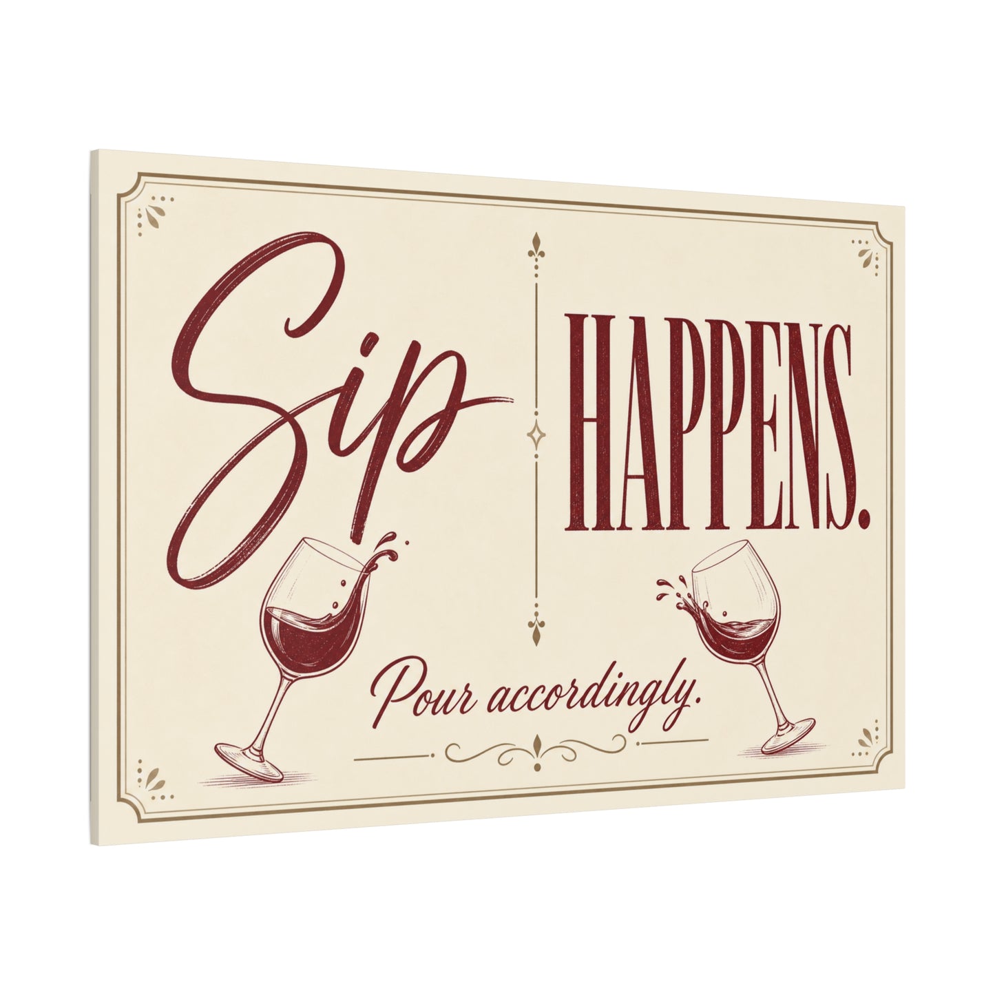 "Sip Happens. Pour Accordingly." Wine Quote Canvas Wall Art - Vintage Typography Bar Decor, Rustic Wall Hanging - Modern Farmhouse Style - Cocktail Lounge Decor - Speakeasy Style Sign - Ready to Hang