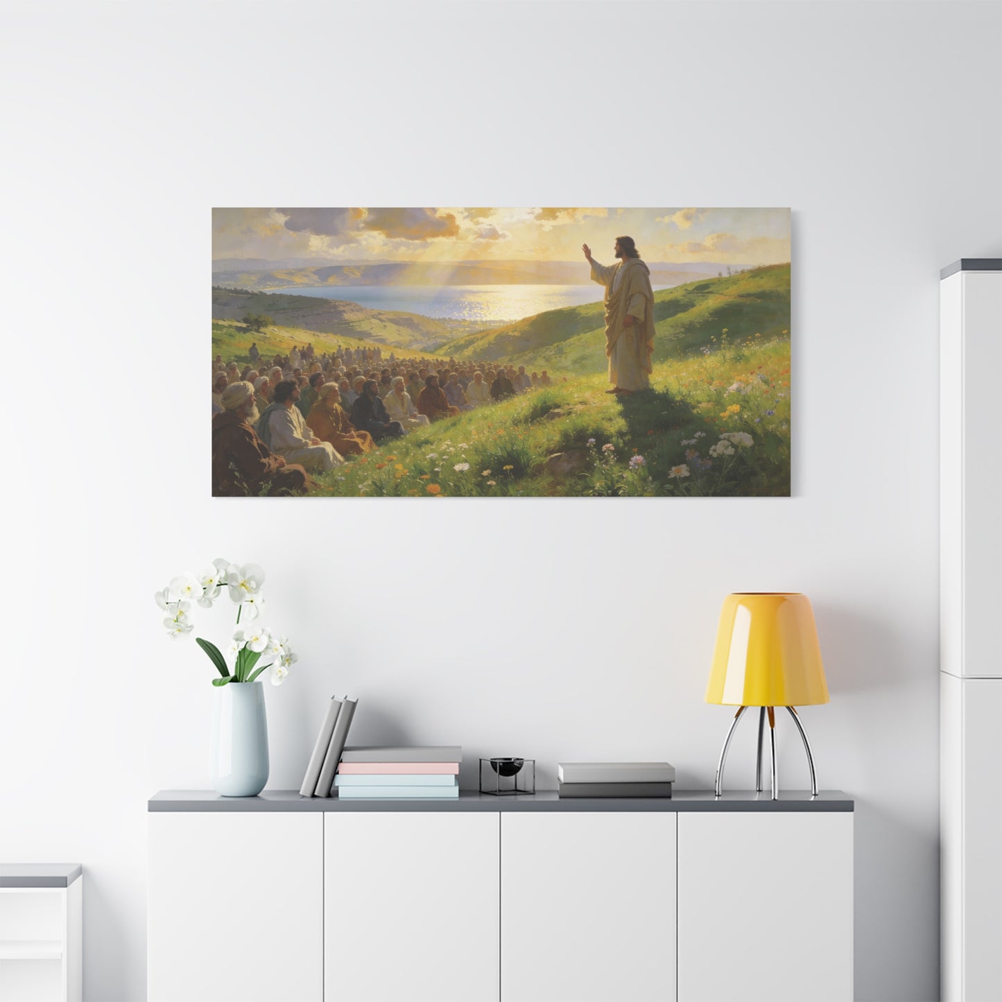 Jesus Christ Sermon On The Mount Canvas Wall Art - Religious Landscape Painting, Christian Home Decor, Matte Finish Canvas Print, Living Room Wall Decor, Bedroom Decoration - Bedroom Home Decoration