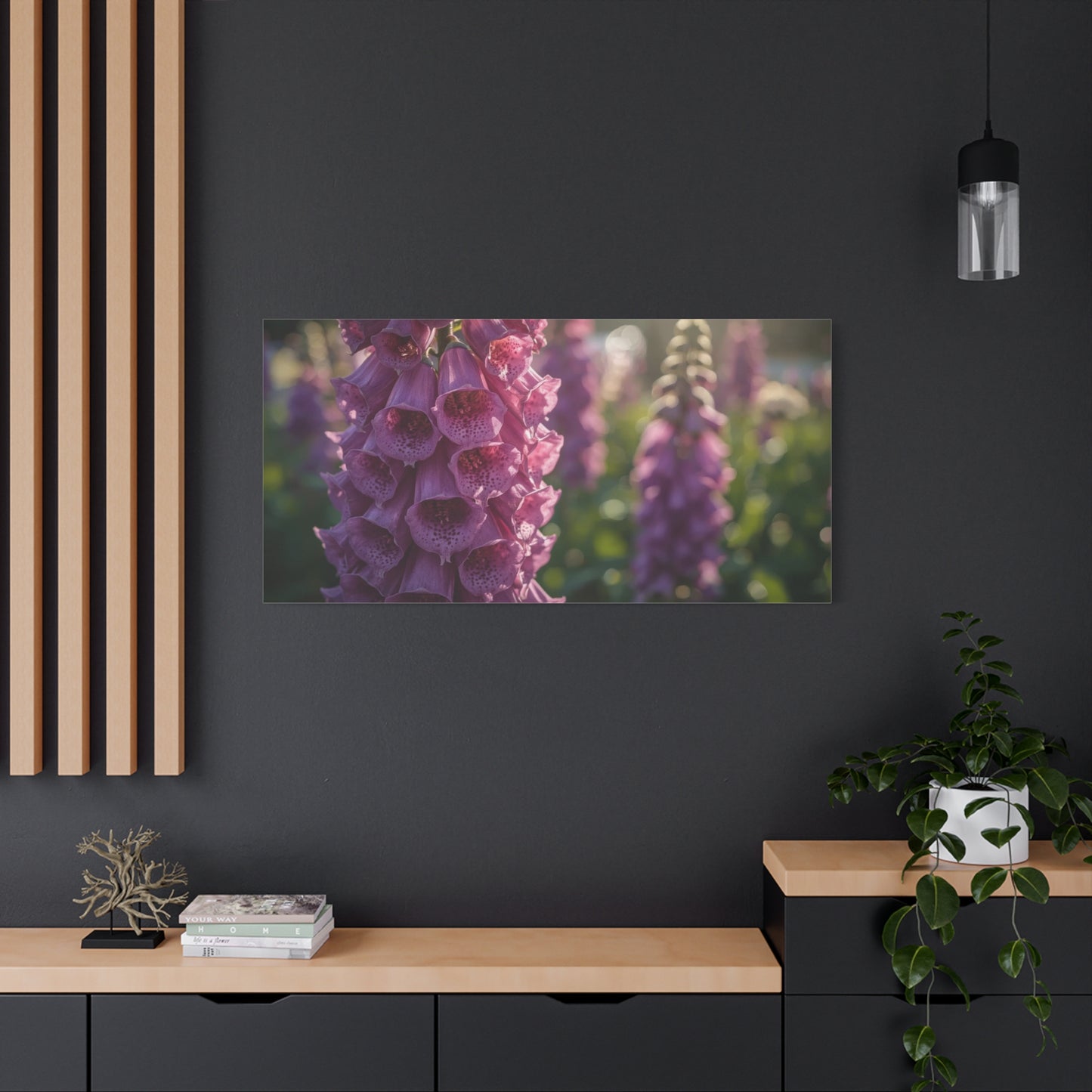 Purple Foxglove Flower Canvas Wall Art - Botanical Floral Art Print, Soft Golden Light, Matte Finish Decor - Bedroom Wall Hanging, Living Room Accent, Spa Style Interior Design - Ready to Hang