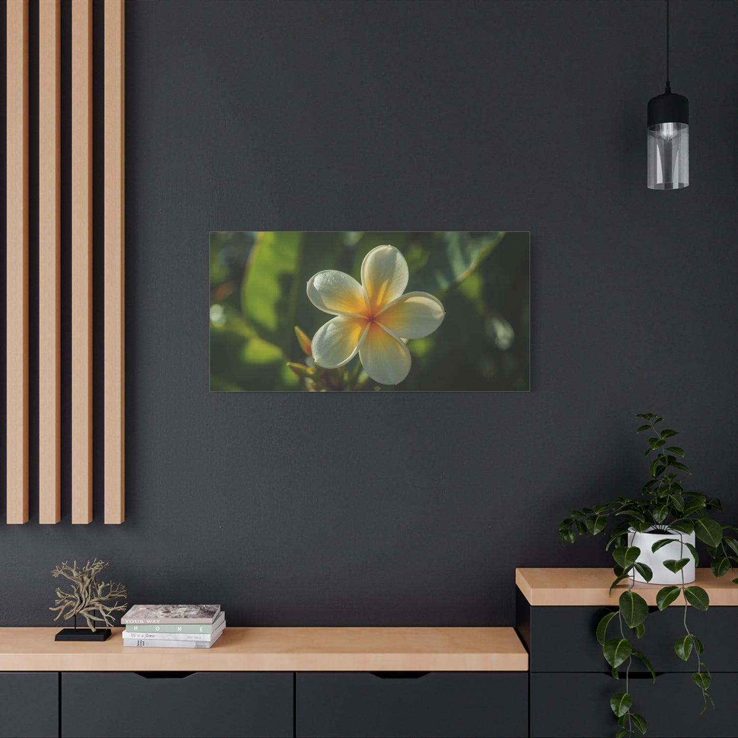 Plumeria Flower Canvas Wall Art - Tropical Floral Art Print, Soft Golden Light - Matte Cotton Art Print - Coastal Style, Bedroom Decoration, Bathroom Accent, Spa Inspired Decor - Ready to Hang