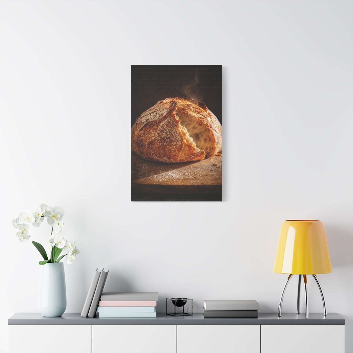 Rustic Bread Canvas Wall Art - Crusty Artisan Loaf Food Art Print, Warm Kitchen Wall Decor, Moody Still Life, Cotton Canvas, Dining Room Accent, Farmhouse Interior Style - Ready to Hang