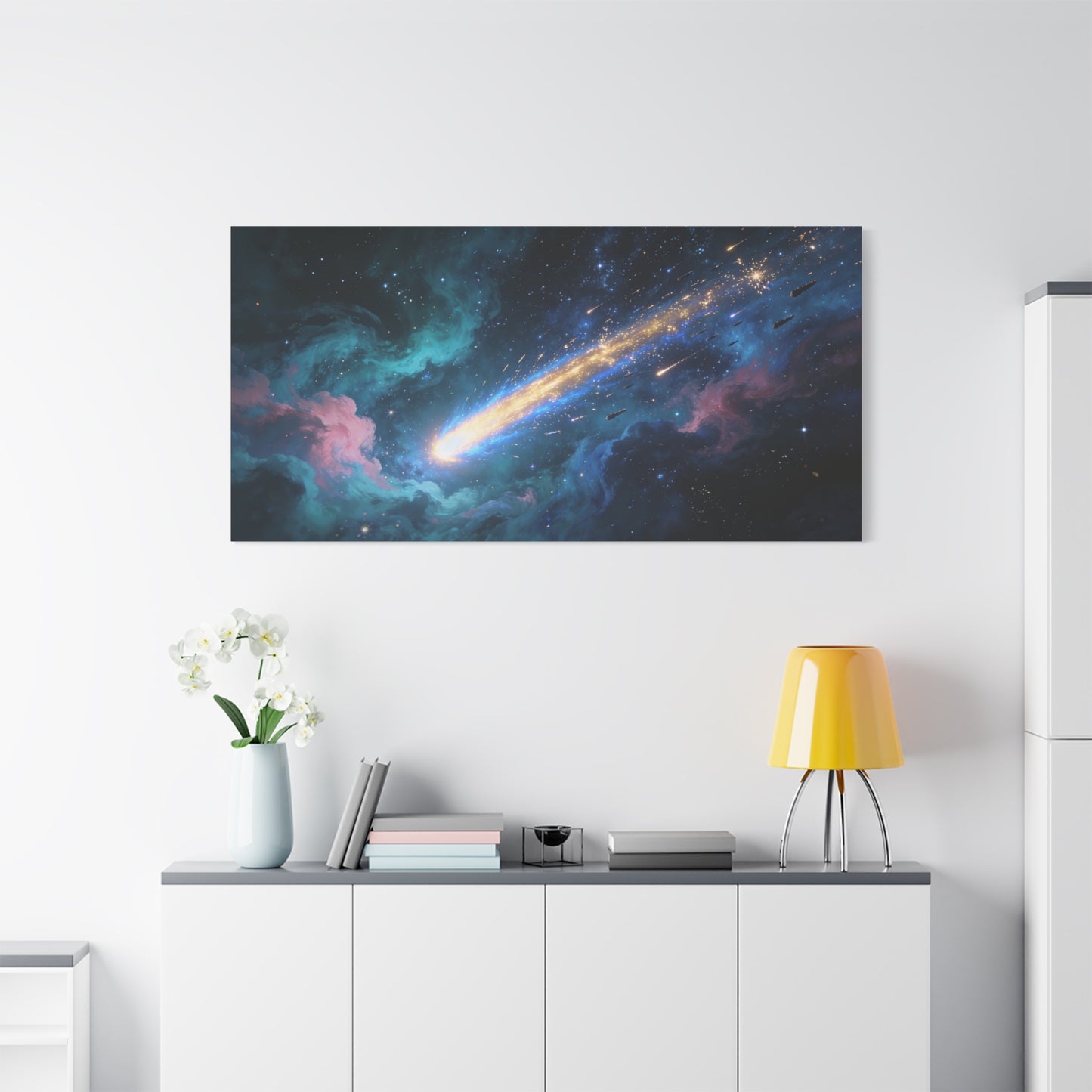 Comet Galaxy Canvas Wall Art - Cosmic Nebula Starfield, Abstract Space Artwork - Matte Cotton Print, Contemporary Celestial Style - Living Room Wall Decor, Office Art - Bedroom Home Decoration