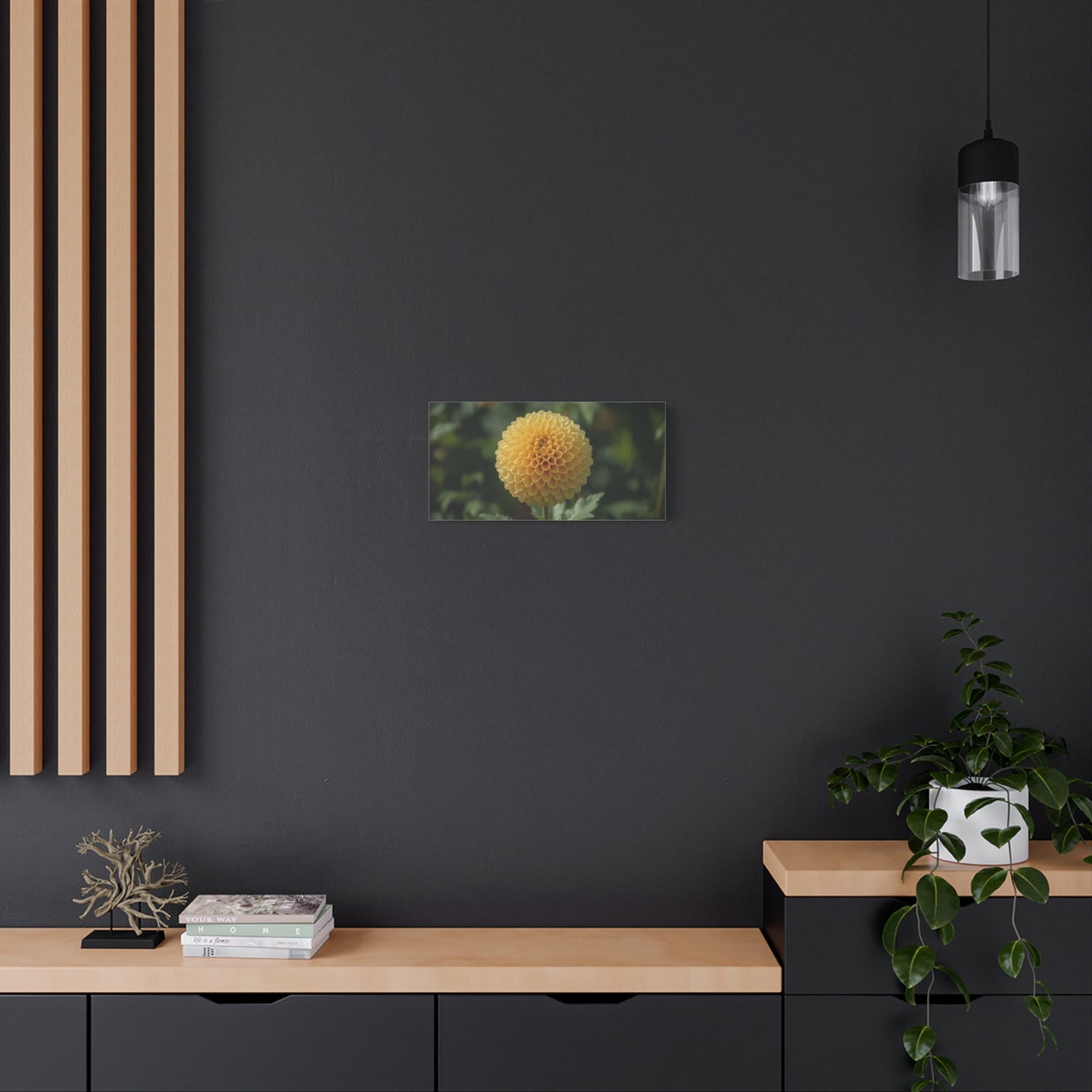 Yellow Dahlia Canvas Wall Art - Botanical Flower Close Up, Soft Focus Garden Art Print - Matte Canvas Print, Contemporary Style - Bedroom Wall Decor, Living Room Accent - Bedroom Home Decoration