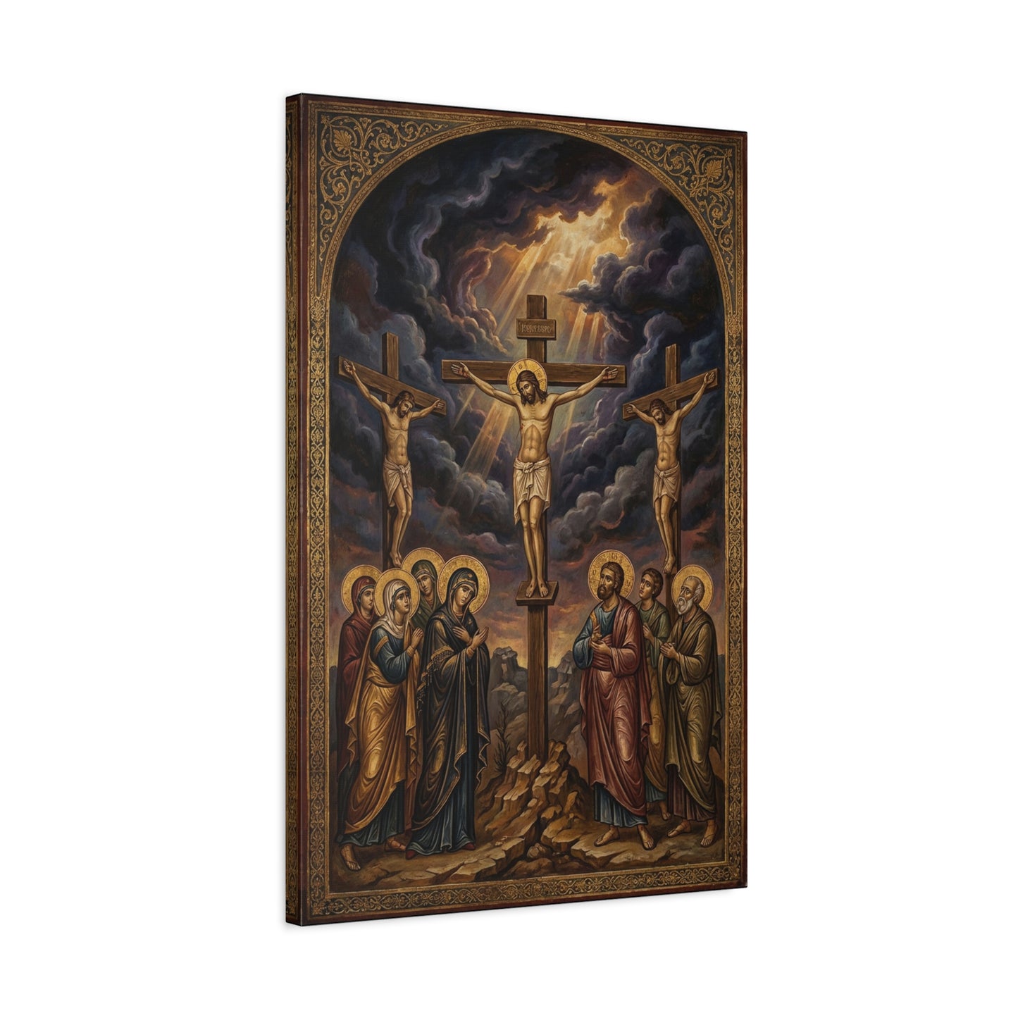 Jesus Christ Crucifixion Canvas Wall Art - Golgotha Religious Icon Painting, Sacred Cross Scene, Traditional Christian Decor - Living Room Wall Decor, Bedroom Home Decoration - Bedroom Home Decoration