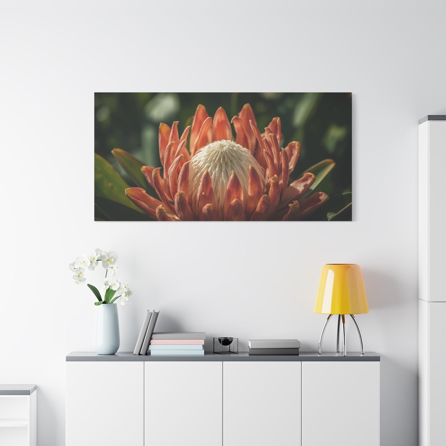 Protea Flower Canvas Wall Art - Botanical Floral Close Up, Soft Golden Light - Matte Cotton Print, Contemporary Style - Bedroom Decoration, Living Room Accent, Spa Wall Decor - Bedroom Home Decoration
