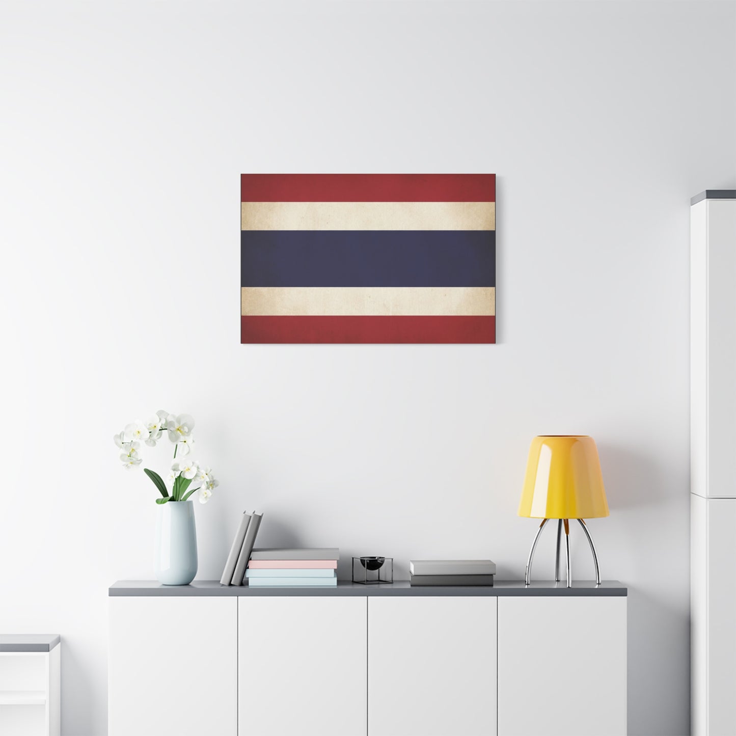 Thailand Flag Canvas Wall Art - Vintage Thai Tricolor Stripe Print, Minimalist Patriotic Decor - Matte Cotton Look - Living Room Wall Decor, Bedroom Home Decoration, Office Art - Ready to Hang