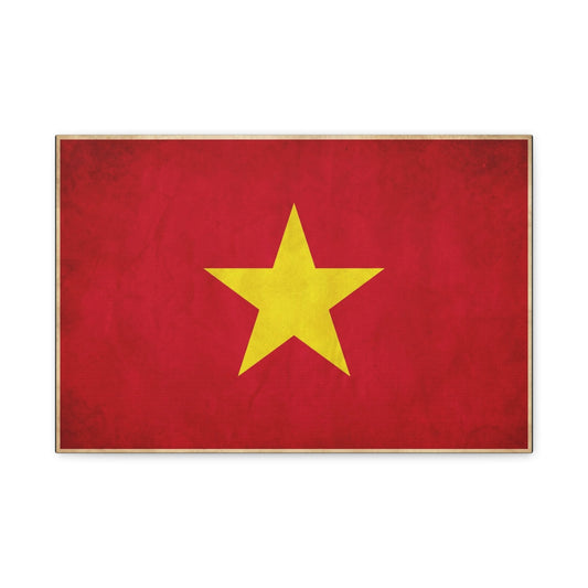 Vietnam Flag Canvas Wall Art - Red Field With Yellow Star Country Pride Decor - Vintage Style Cotton Print - Living Room Wall Decor, Bedroom Home Decoration, Office Art - Bedroom Home Decoration