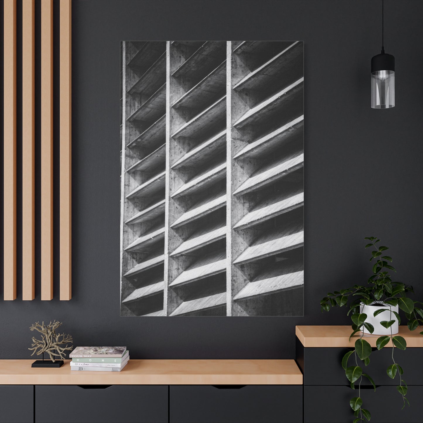 Black And White Brutalist Architecture Canvas Wall Art - Concrete Facade Art Print, Minimalist Contemporary Style - Modern Office Wall Decor, Living Room Home Decoration - Bedroom Home Decoration