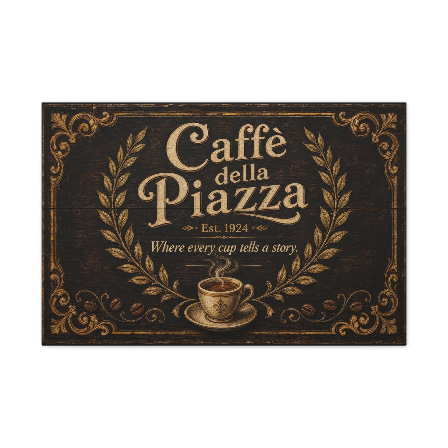 "Caffè della Piazza" Coffee Canvas Wall Art - Vintage Italian Cafe Sign, Rustic Typography Decor - Matte Cotton Print, Coffee Bar Artwork - Ready to Hang - Cafe Wall Art - Bistro Decor