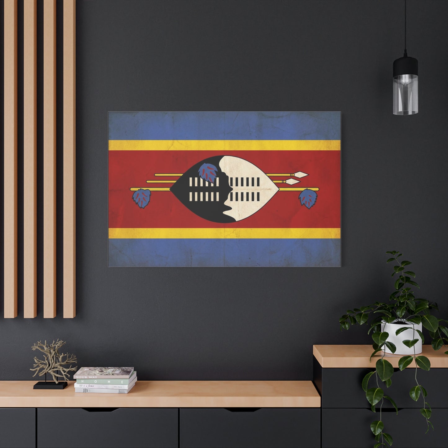 Eswatini Flag Canvas Wall Art - Swazi National Flag Print, Vintage Patriotic Home Decor - Matte Canvas Wall Hanging - Living Room Decoration, Office Accent - Bedroom Home Decoration - Ready to Hang
