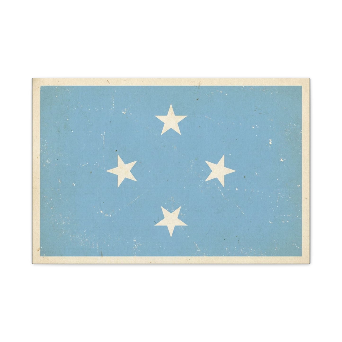 Micronesia Flag Canvas Wall Art - Vintage Blue Four White Stars Print - Distressed Patriotic Island Decor - Coastal Style Living Room Wall Decor, Bedroom Home Decoration - Bedroom Home Decoration
