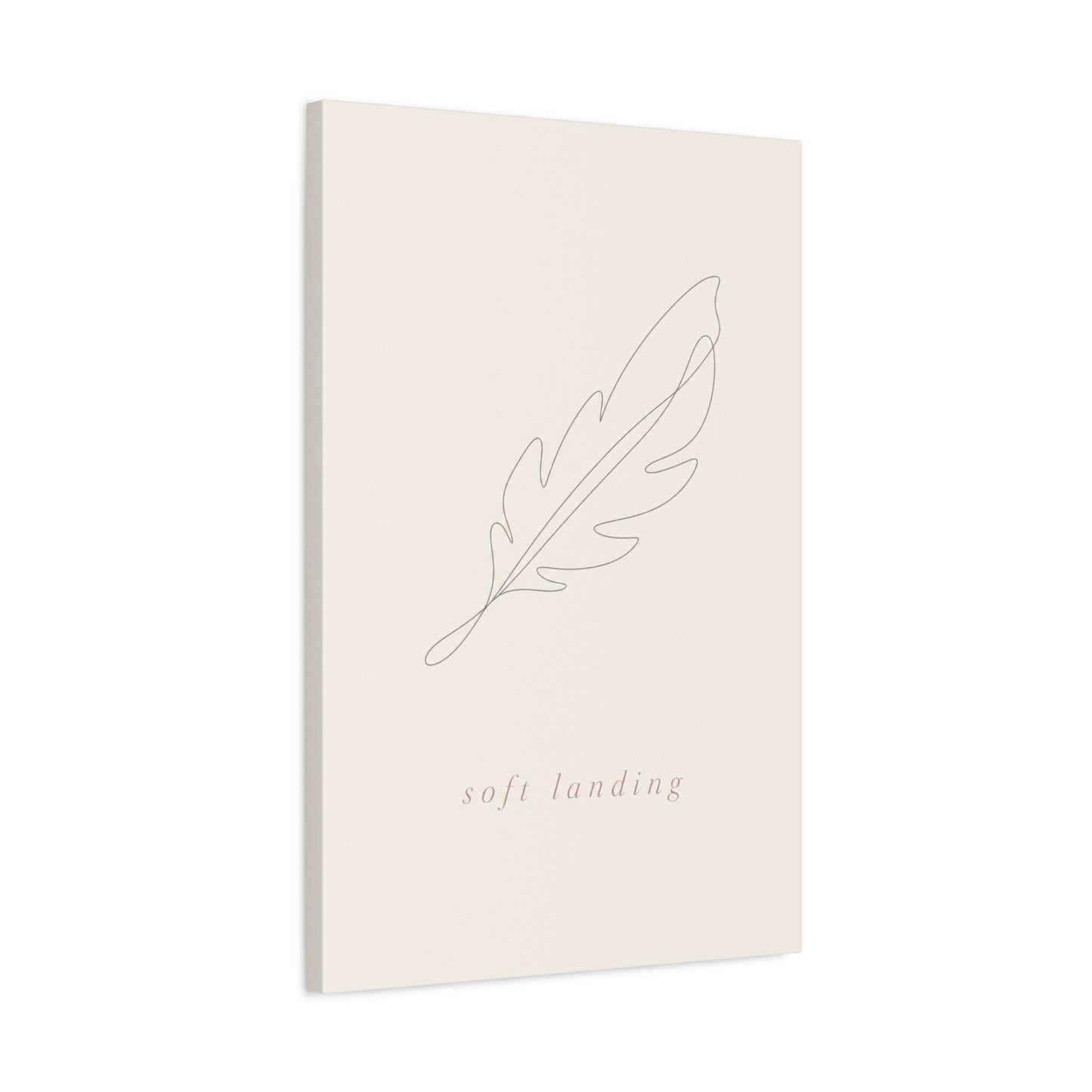 "Soft Landing" Feather Canvas Wall Art - Minimalist Line Drawing, Neutral Beige Cotton Print - Contemporary Bedroom Wall Decor, Nursery Home Decoration, Calming Office Accent - Bedroom Home Decoration
