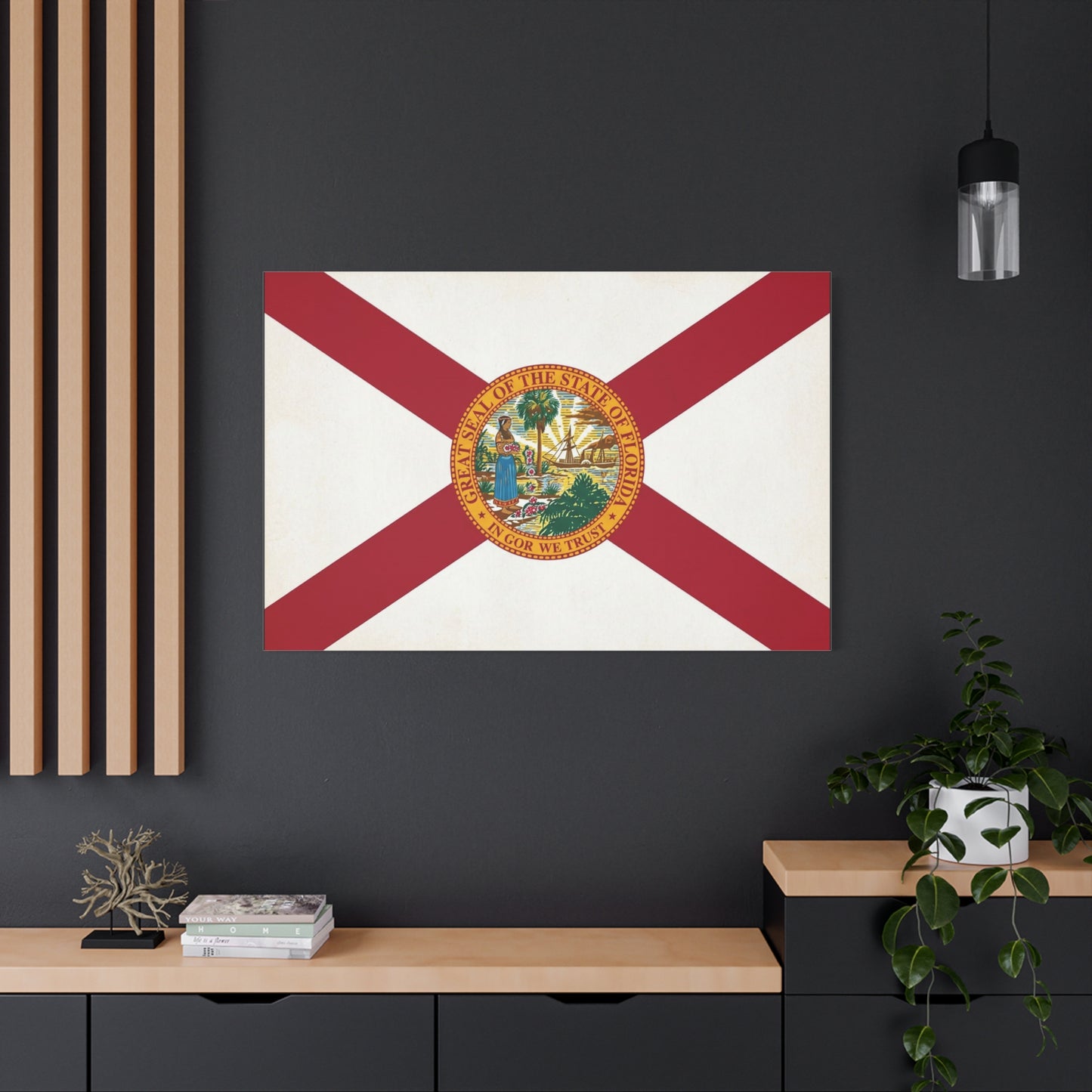 "Great Seal Of The State Of Florida In God We Trust" Florida Flag Canvas Wall Art - Vintage State Pride Decor, Red White Banner Print, Living Room Home Decoration - Office Wall Art - Ready to Hang