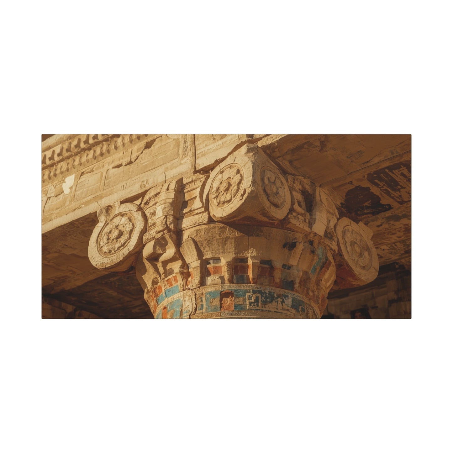 Ancient Egyptian Temple Column Canvas Wall Art - Architectural Art Print, Sandstone Carved Capital, Warm Desert Tones, Traditional Style - Living Room Wall Decor - Bedroom Home Decoration