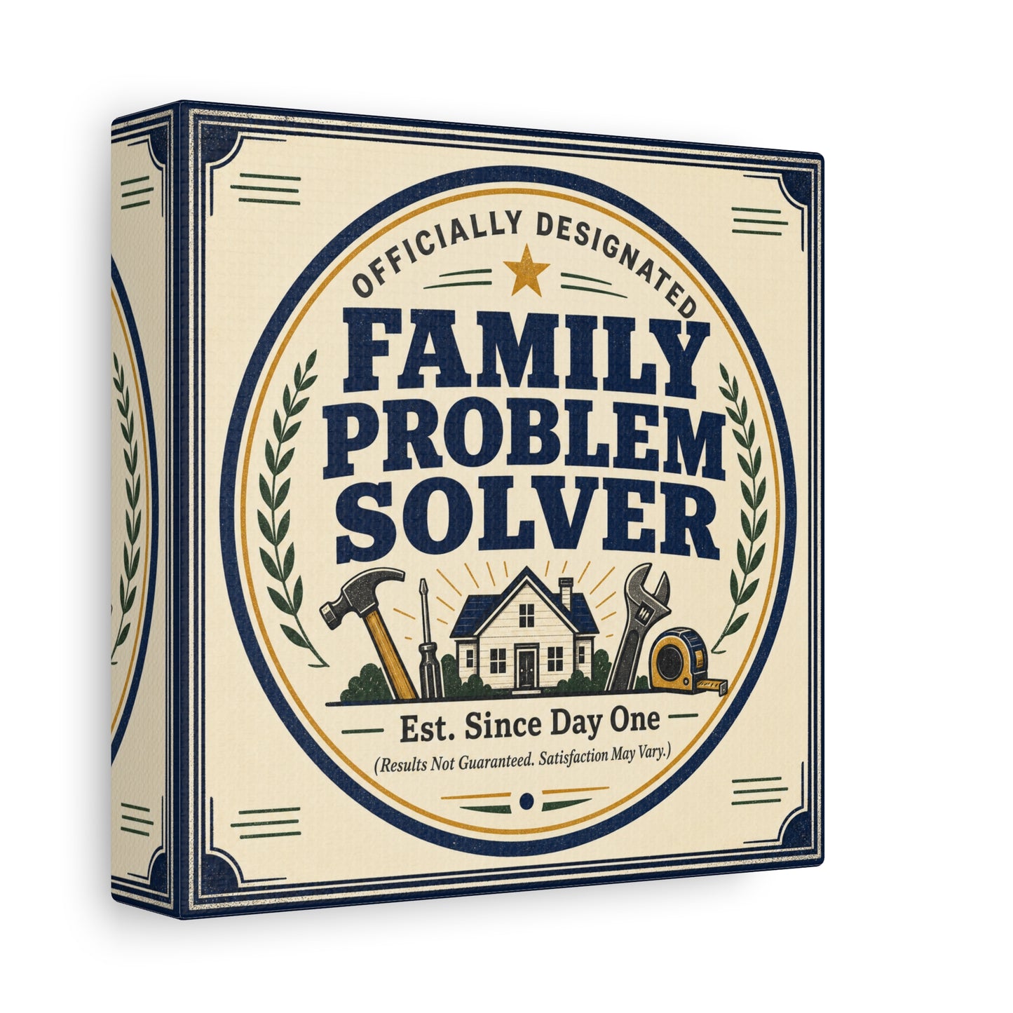 "Officially Designated Family Problem Solver" Canvas Wall Art - Vintage Typography Home Sign, Rustic Farmhouse Style, Humorous Quote Print, Living Room Wall Decor - Ready to Hang - Ready to Hang