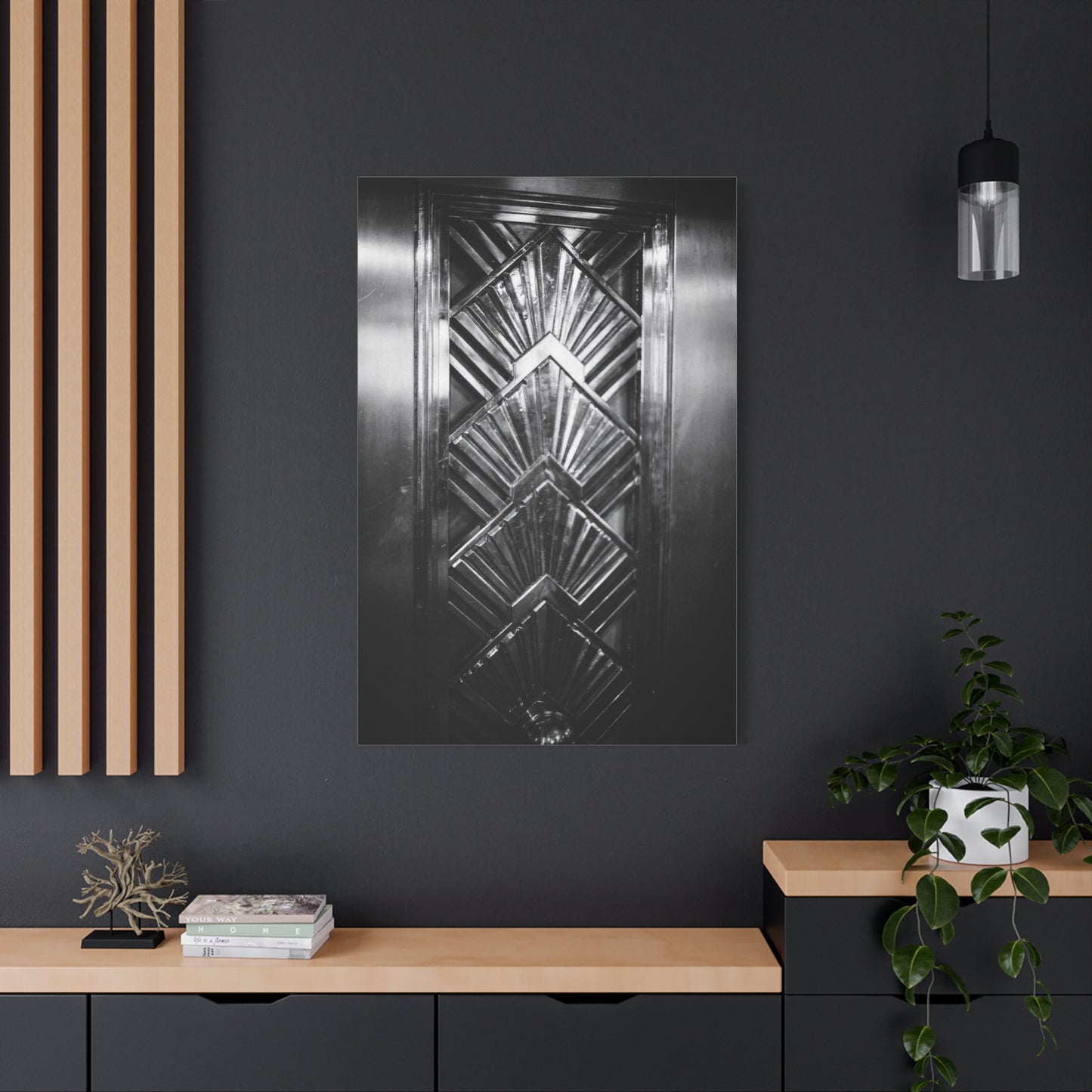 Art Deco Door Art Print Canvas Print - Geometric Black And White Architectural Panel - Monochrome Modern Interior Picture - Hallway Decor, Home Office Accent, Minimalist Design - Office Wall Art