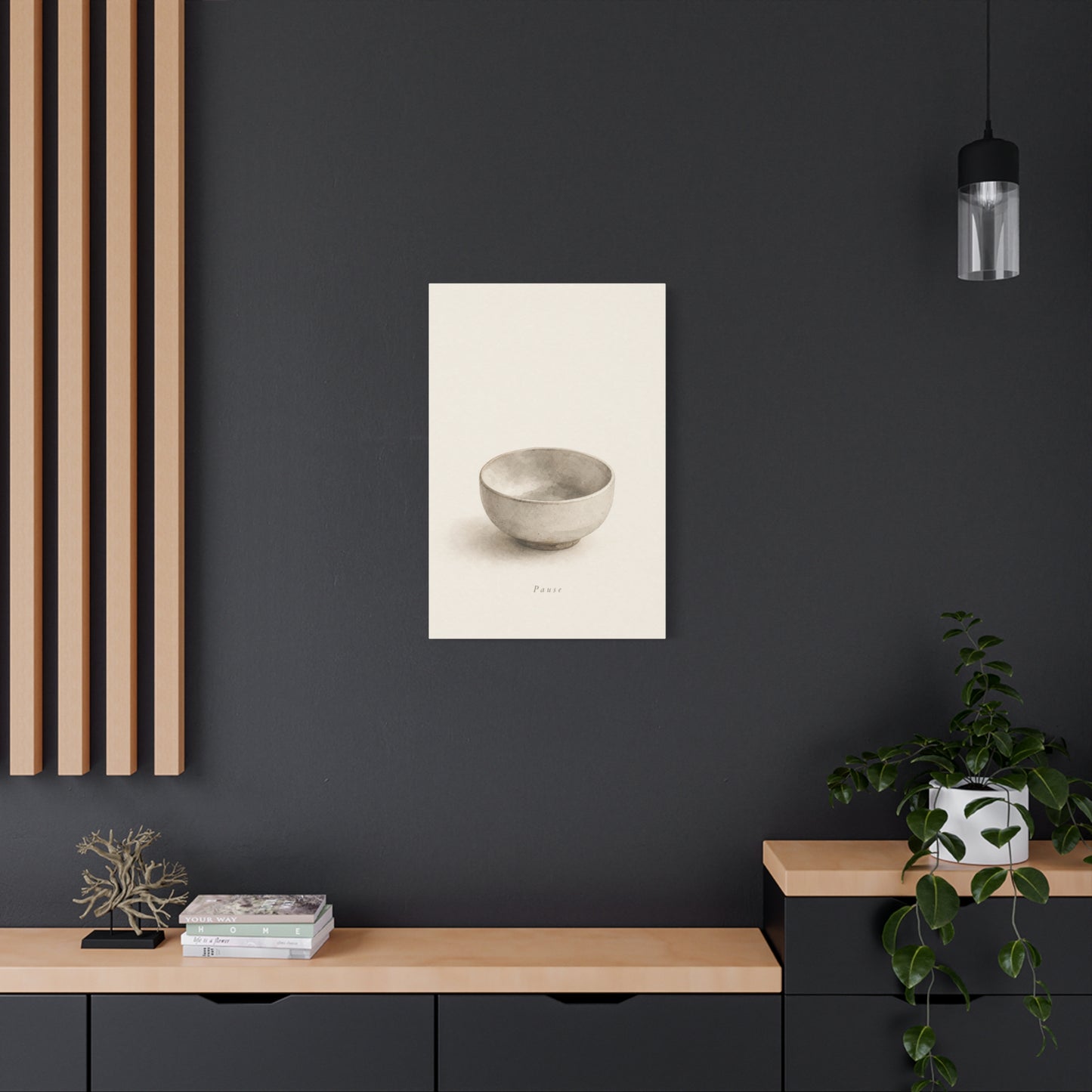 "Pause" Minimalist Bowl Canvas Wall Art - Neutral Still Life Print, Japandi Zen Style, Contemporary Home Decor For Bedroom, Living Room, Meditation Space, Calm Interior Accent - Living Room Wall Decor