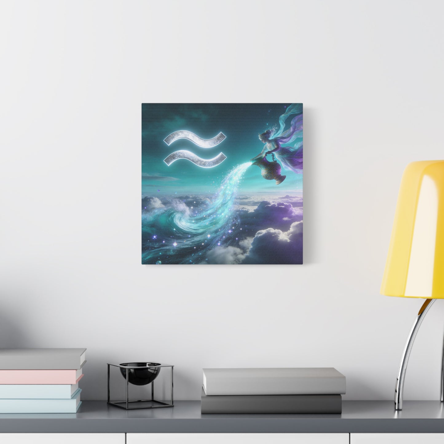 Aquarius Zodiac Canvas Wall Art - Celestial Water Bearer Fantasy Illustration, Matte Canvas Print - Mystical Blue Purple Decor, Bedroom Home Decoration, Office Wall Art - Bedroom Home Decoration