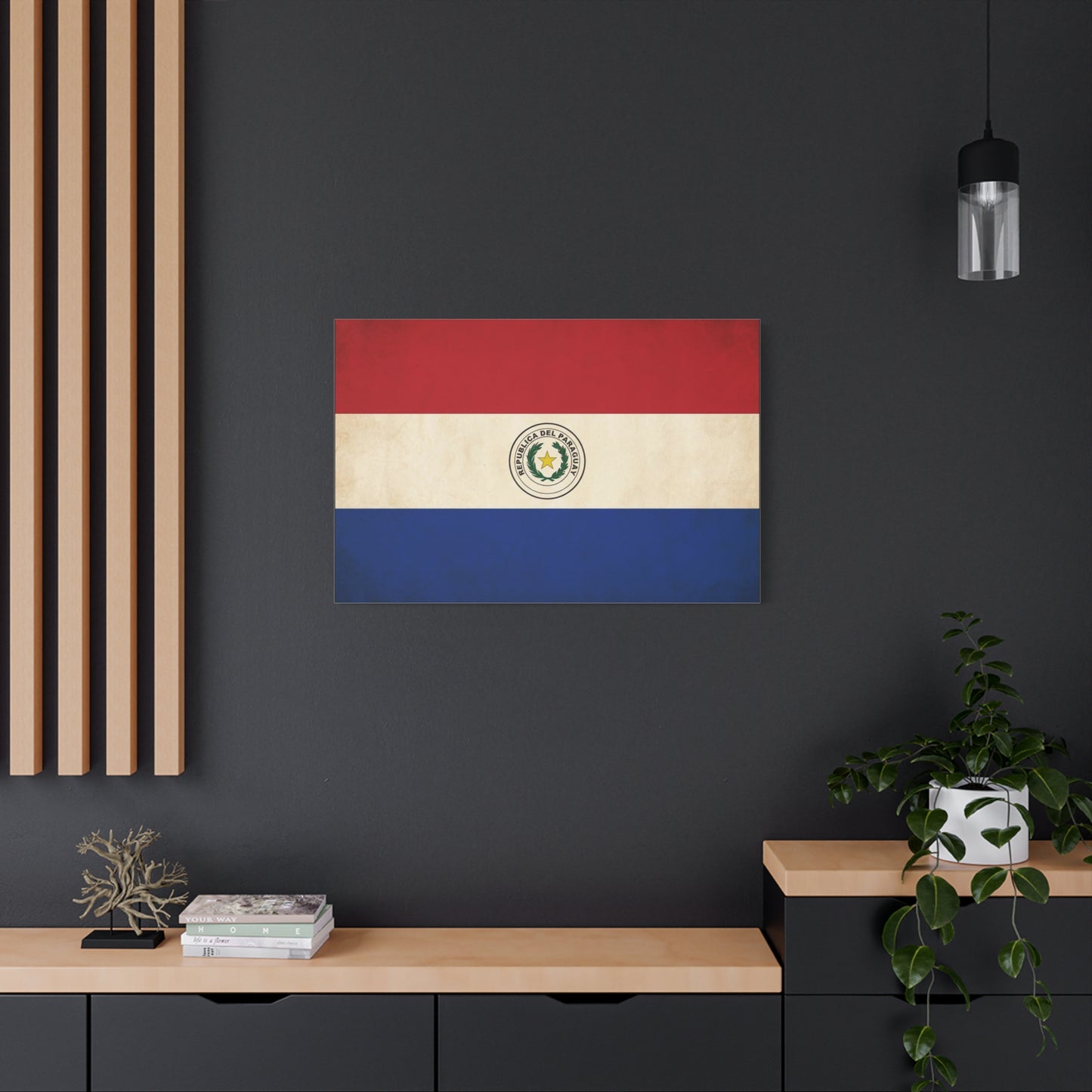 "Republica Del Paraguay" Paraguay Flag Canvas Wall Art - Vintage National Flag Print, Patriotic Heritage Decor - Matte Cotton Artwork - Living Room Home Decoration, Office Accent - Office Wall Art