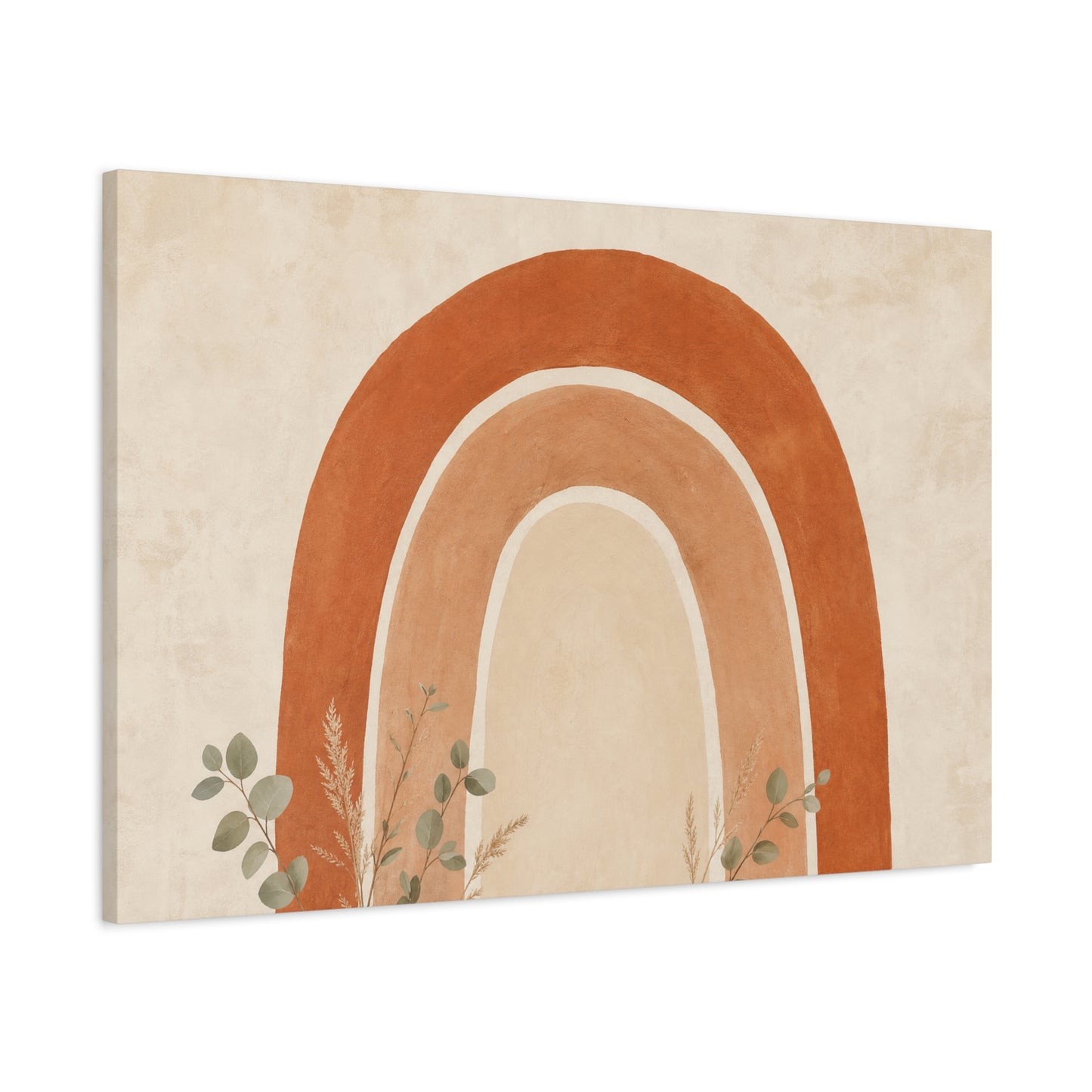 Terracotta Rainbow Canvas Wall Art - Boho Abstract Arch Painting, Neutral Nursery Decor - Minimalist Botanical Accent, Living Room Wall Decor, Bedroom Home Decoration, Meditation Space - Ready to Hang