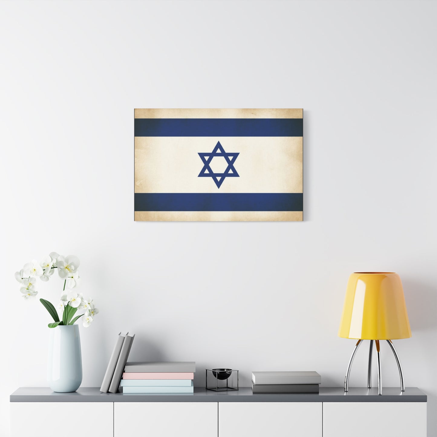 Israel Flag Canvas Wall Art - Vintage Blue And White Star Of David Decor - Matte Minimalist Jewish Home Decoration - Living Room Wall Decor, Bedroom Accent - Bedroom Home Decoration - Ready to Hang