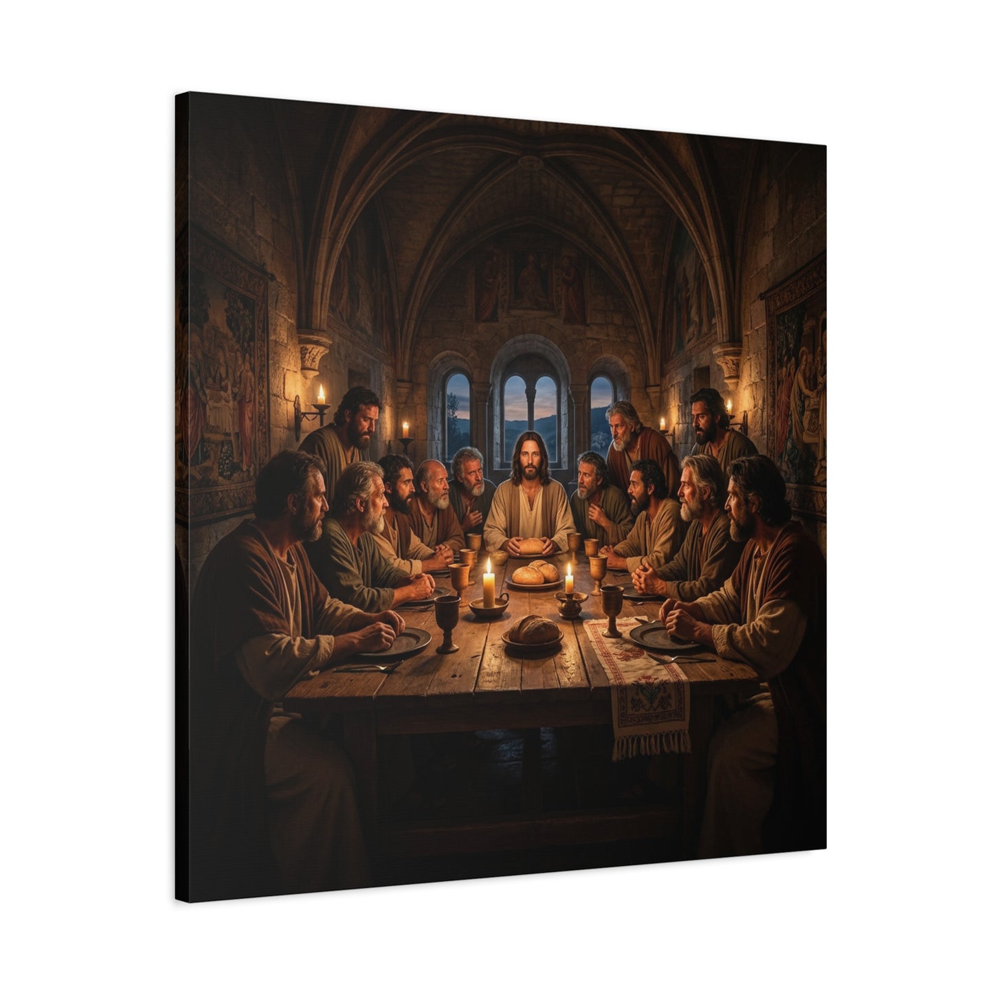 Jesus Christ Last Supper Canvas Wall Art - Apostles At Candlelit Table, Christian Wall Decor - Matte Cotton Print Religious Home Decoration - Traditional Living Room Office - Bedroom Home Decoration
