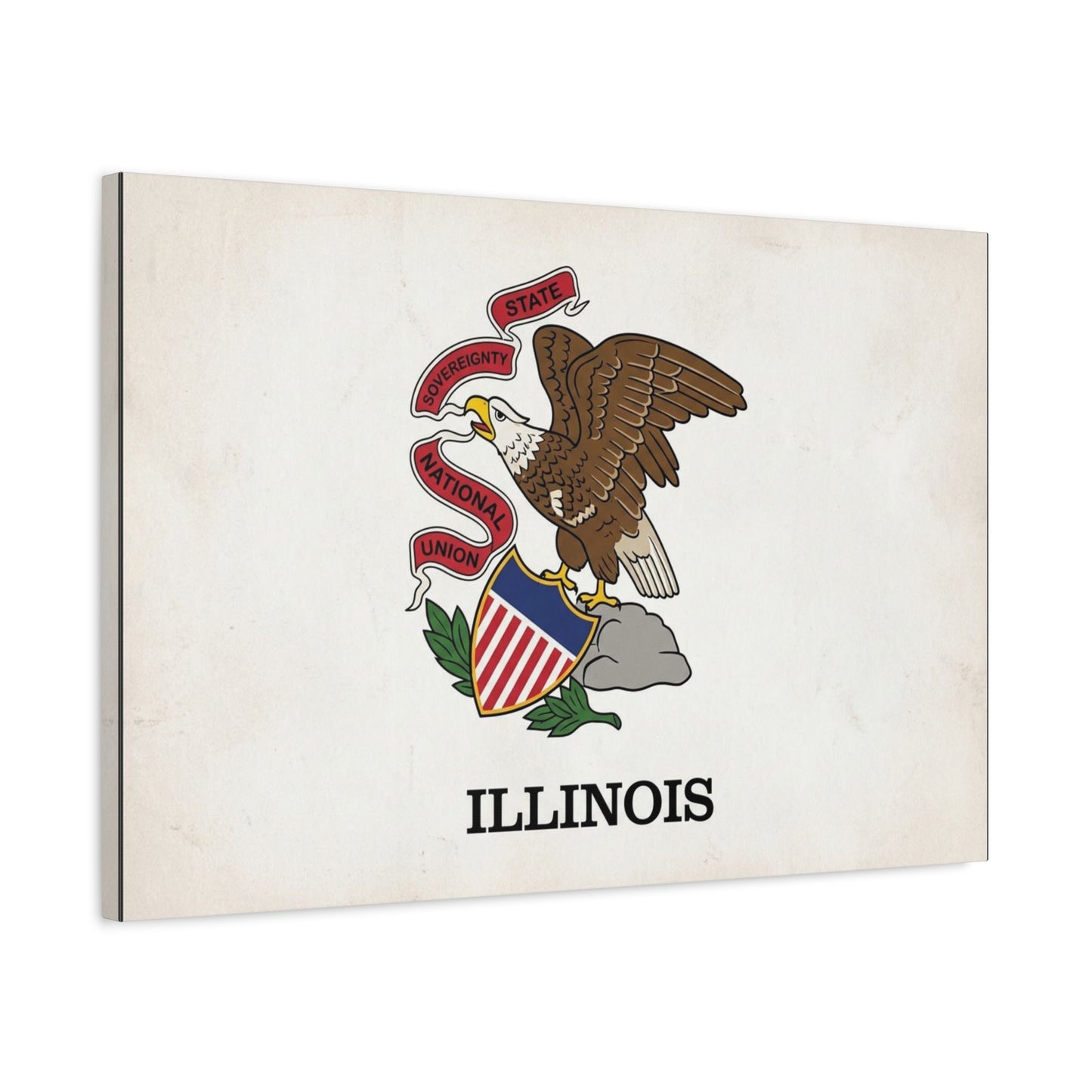 "Illinois" State Flag Canvas Wall Art - Bald Eagle Crest, Vintage State Pride Print - Matte Cotton Art Print - Traditional Americana Style - Living Room Decor, Office Accent - Living Room Wall Decor